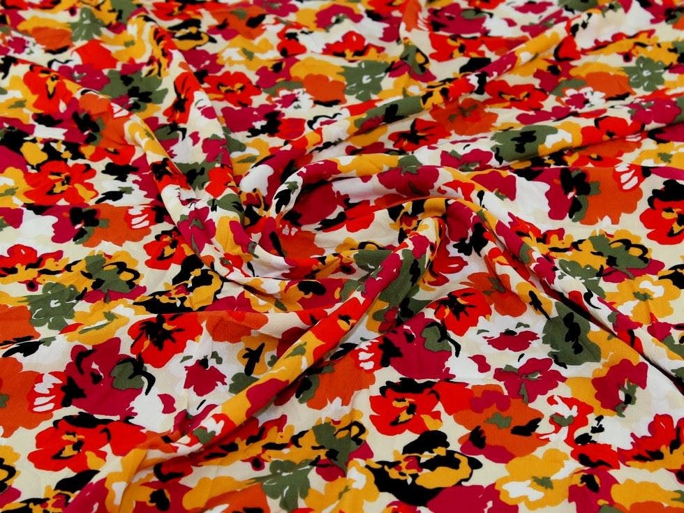 Minerva Core Range Pink Minerva Deadstock Viscose Challis Fabric - Flowers Design Dressmaking Fabric, 140 Cm / 56" Wide - Per Metre