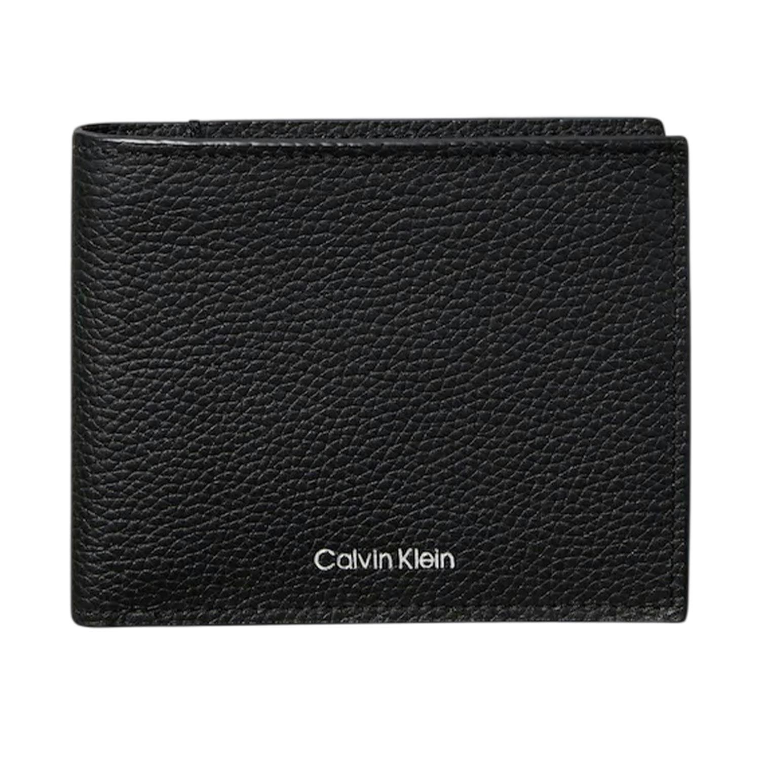 Calvin Klein Black Embossed Leather Logo Everyday Wallet - One Size - 100% Mixed