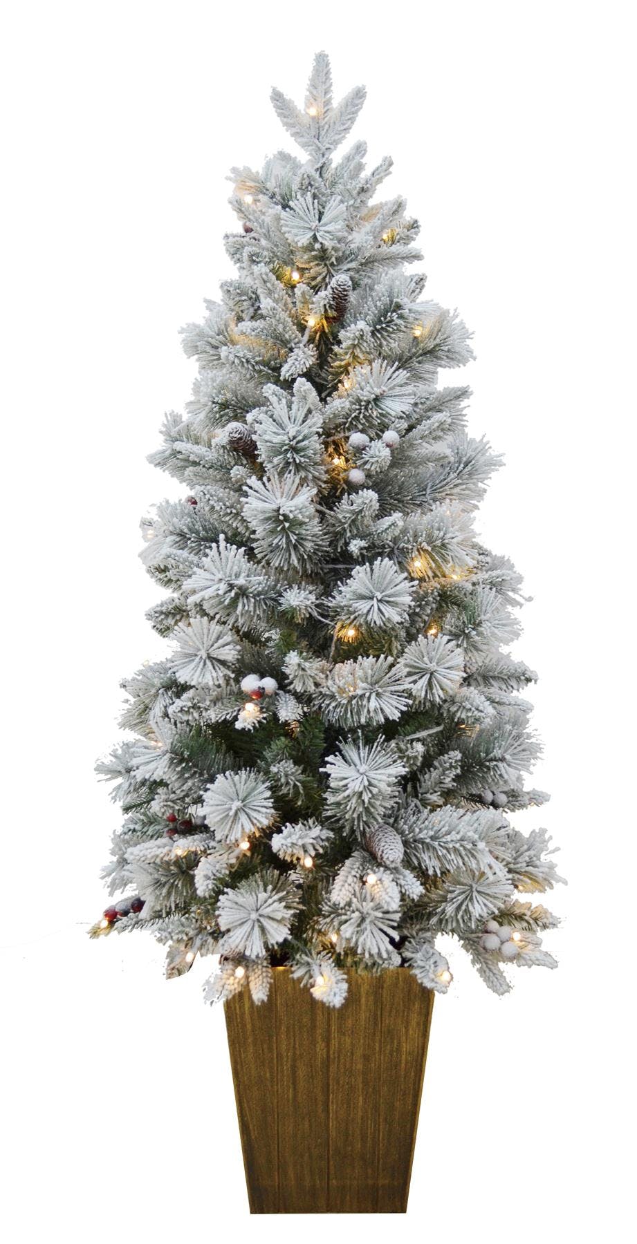 Rackhams Red/White 4Ft And 5Ft Pre-Lit Snow Flocked Artificial Christmas Tree With Pine Cones, Berries And Warm Leds - 4Ft - Pvc - Warm