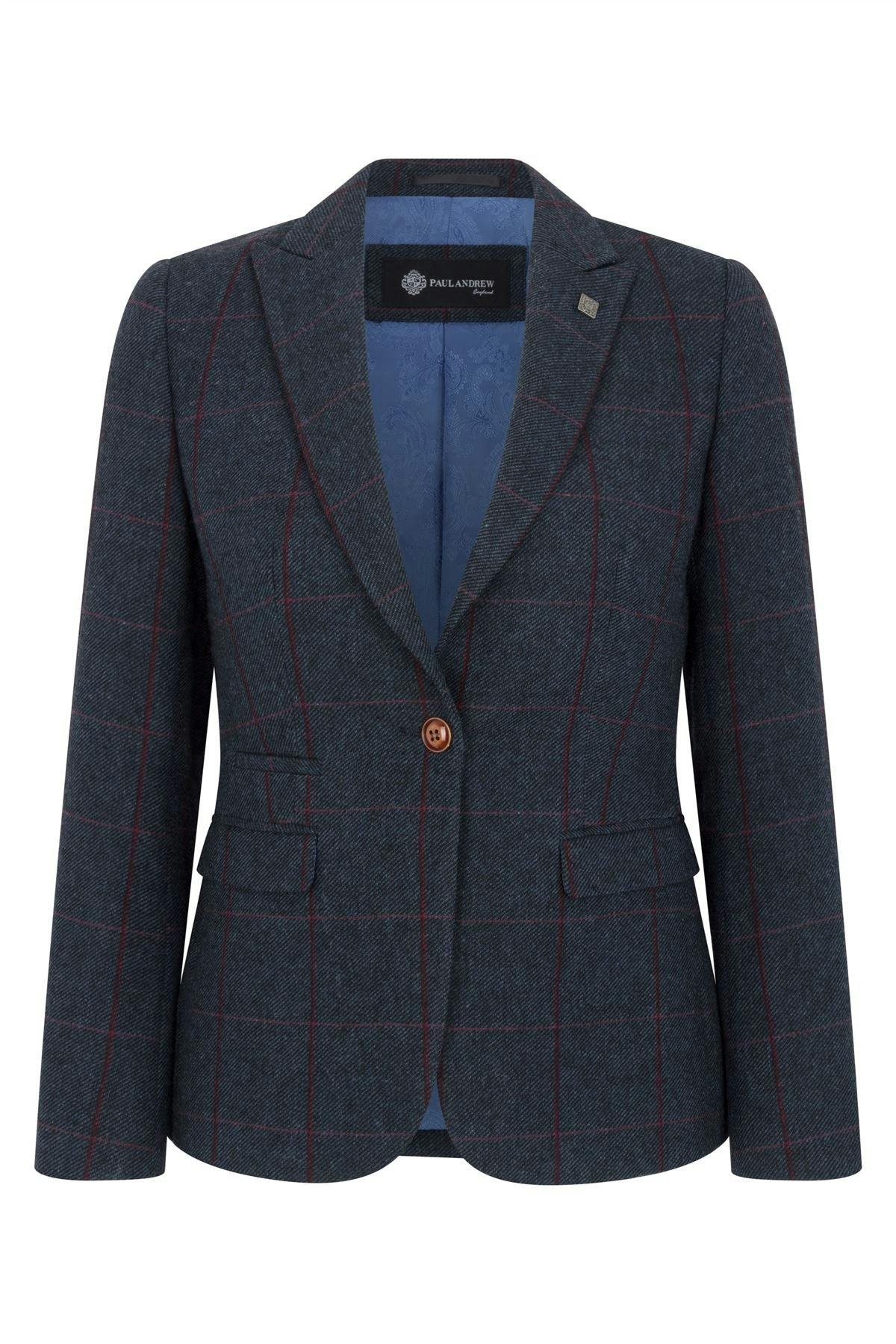 Paul Andrew Women's Navy Tweed Tailored Fit Formal Blazer - Navy - Uk S/10 | Eu 36 | Us 6