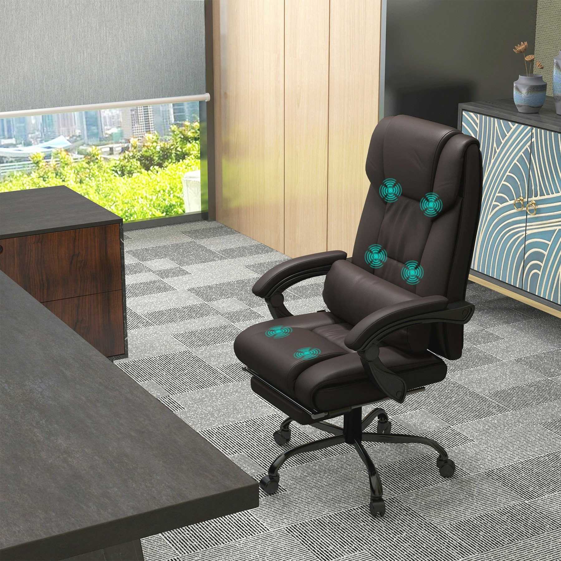 Rackhams White/Brown Pu Massage Office Chair Height Adjustable Computer Chair