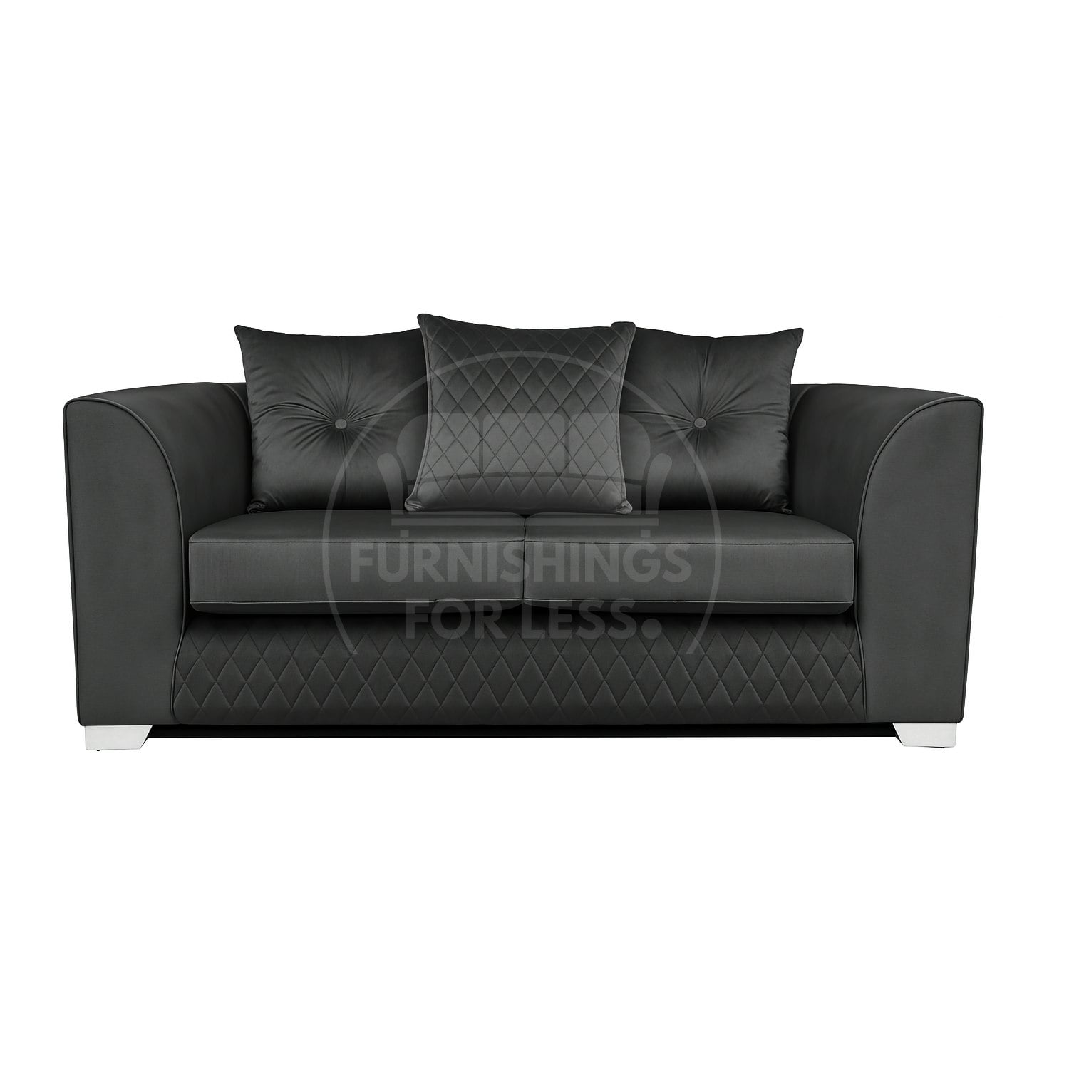 Furnishings For Less Black Victoria Plush Velvet 2 Seater Sofa
