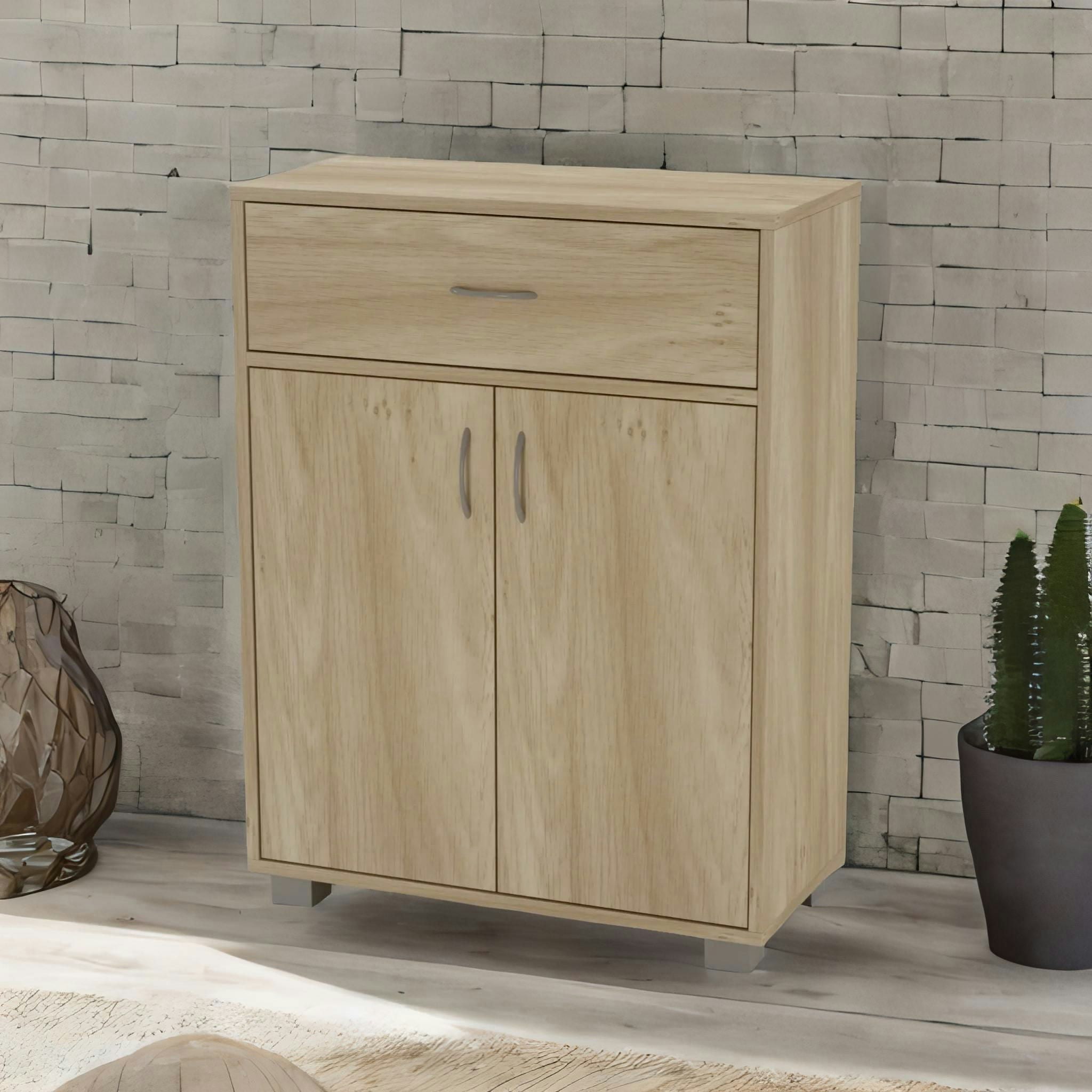 Rafaelo Mobilia White/Black Wooden Storage Cabinet Organiser With Drawer Oak Size 29.5