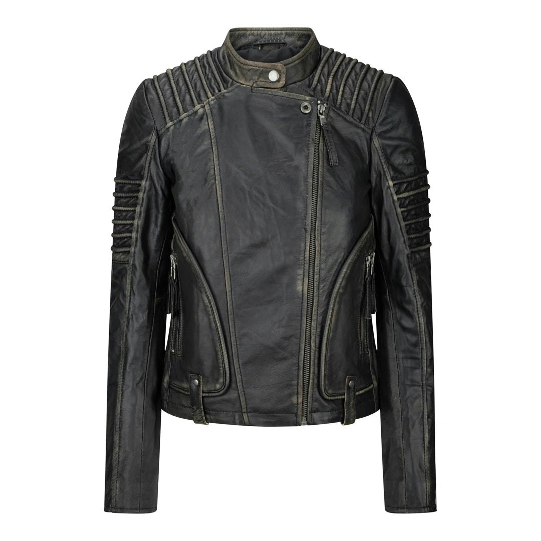 Aviatrix Women's Black/Gold Girls Soft Leather Short Biker Jacket - Uk 16