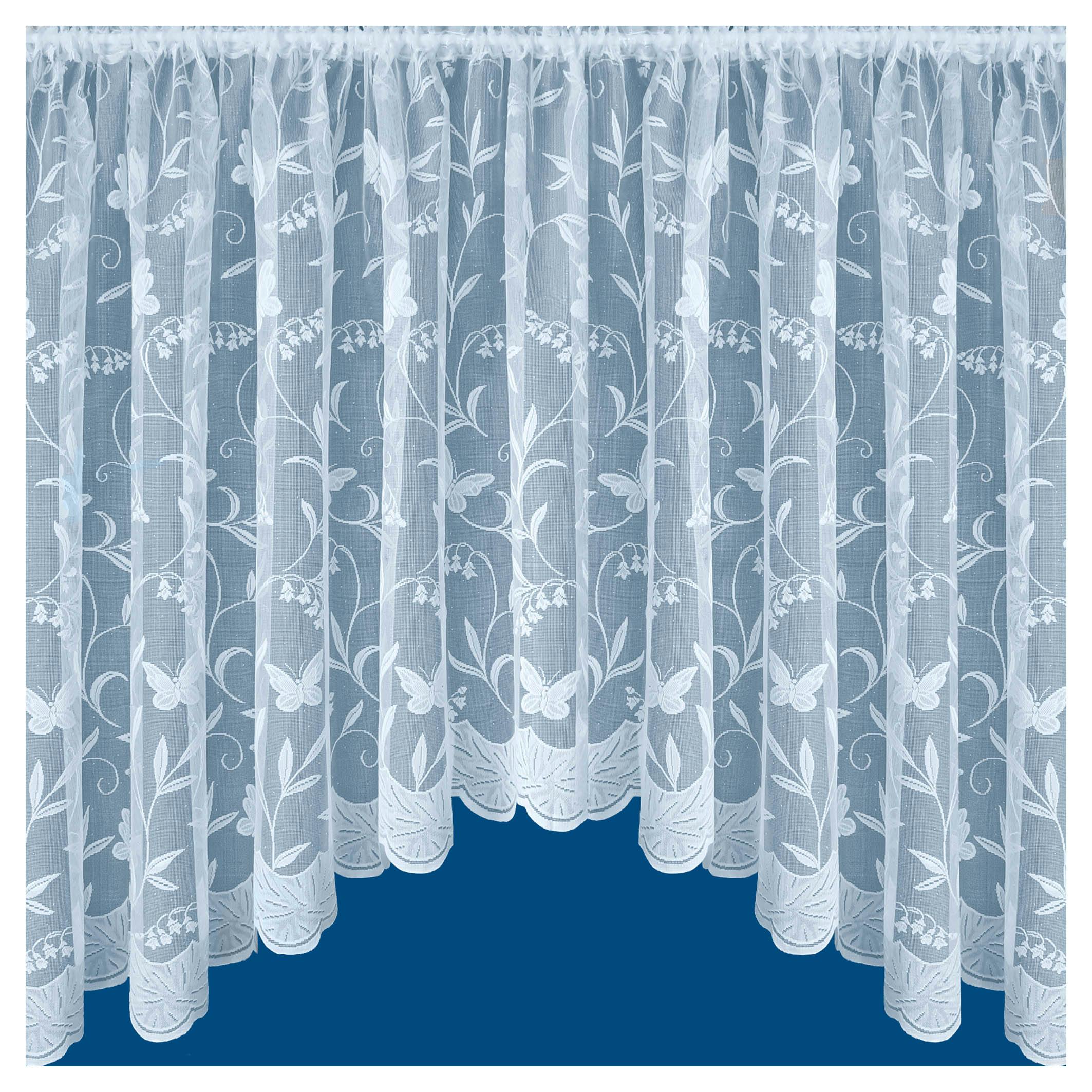 Rackhams White Butterfly And Leaf Floral Net Lace Curtain Jardiniere With Elevated Base - 45" (114Cm) - 100" (254Cm)