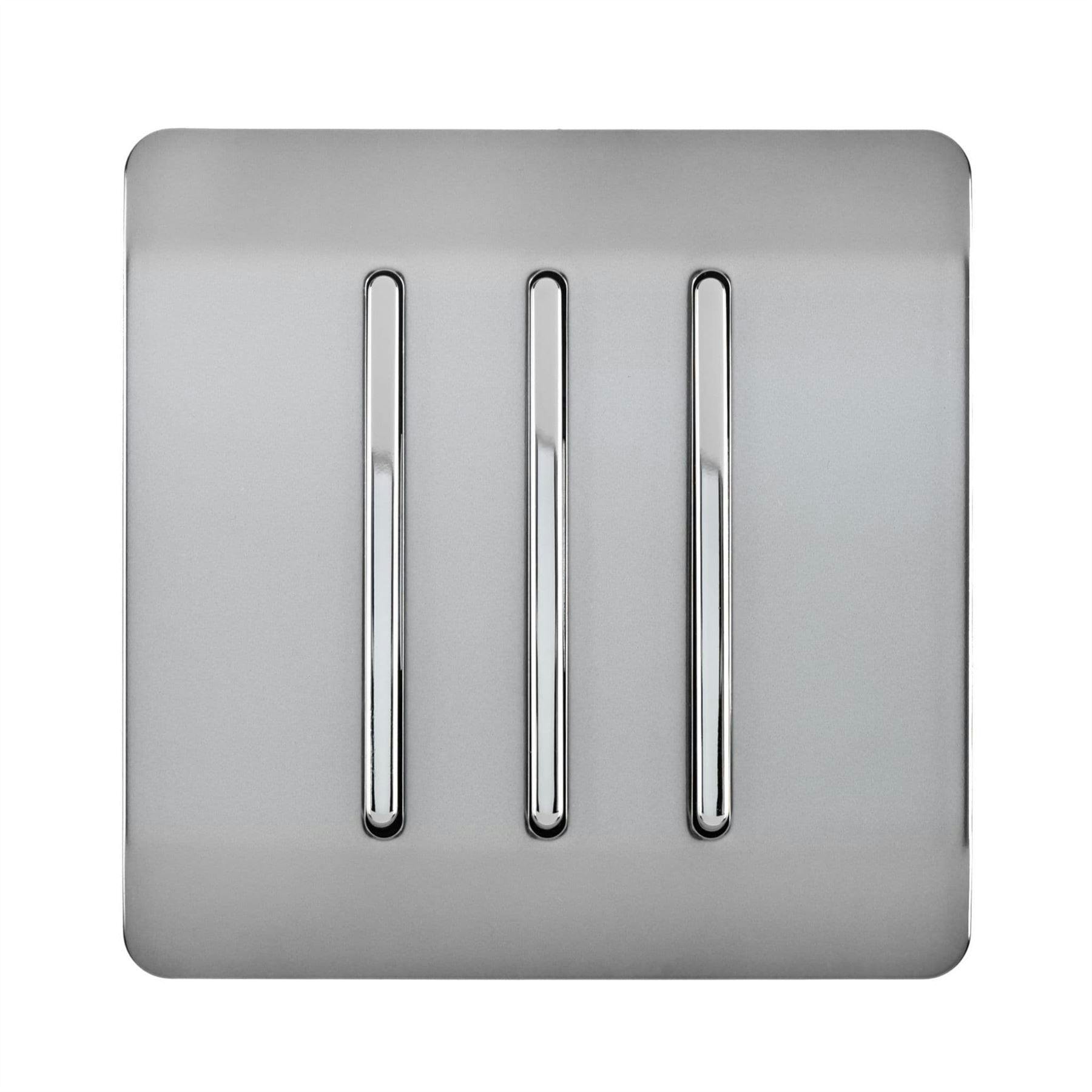Trendi Switch Light 3 Gang 1 Or 2 Way Rocker Switch In Brushed Steel - Image 8