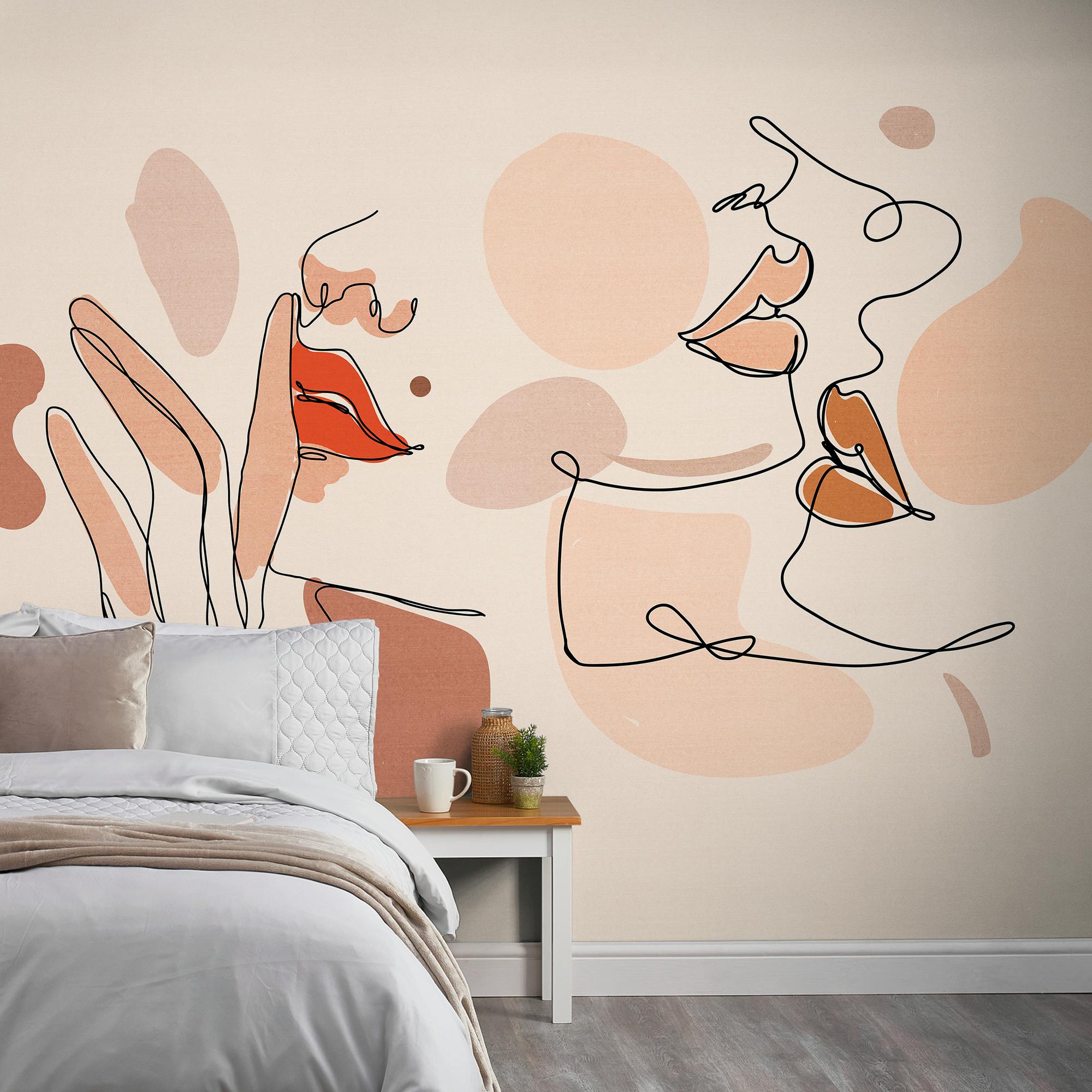Rackhams Women's Red Abstract Faces Lip Make-Up 7 Panel Mural 3.71 X 2.8M, Nude