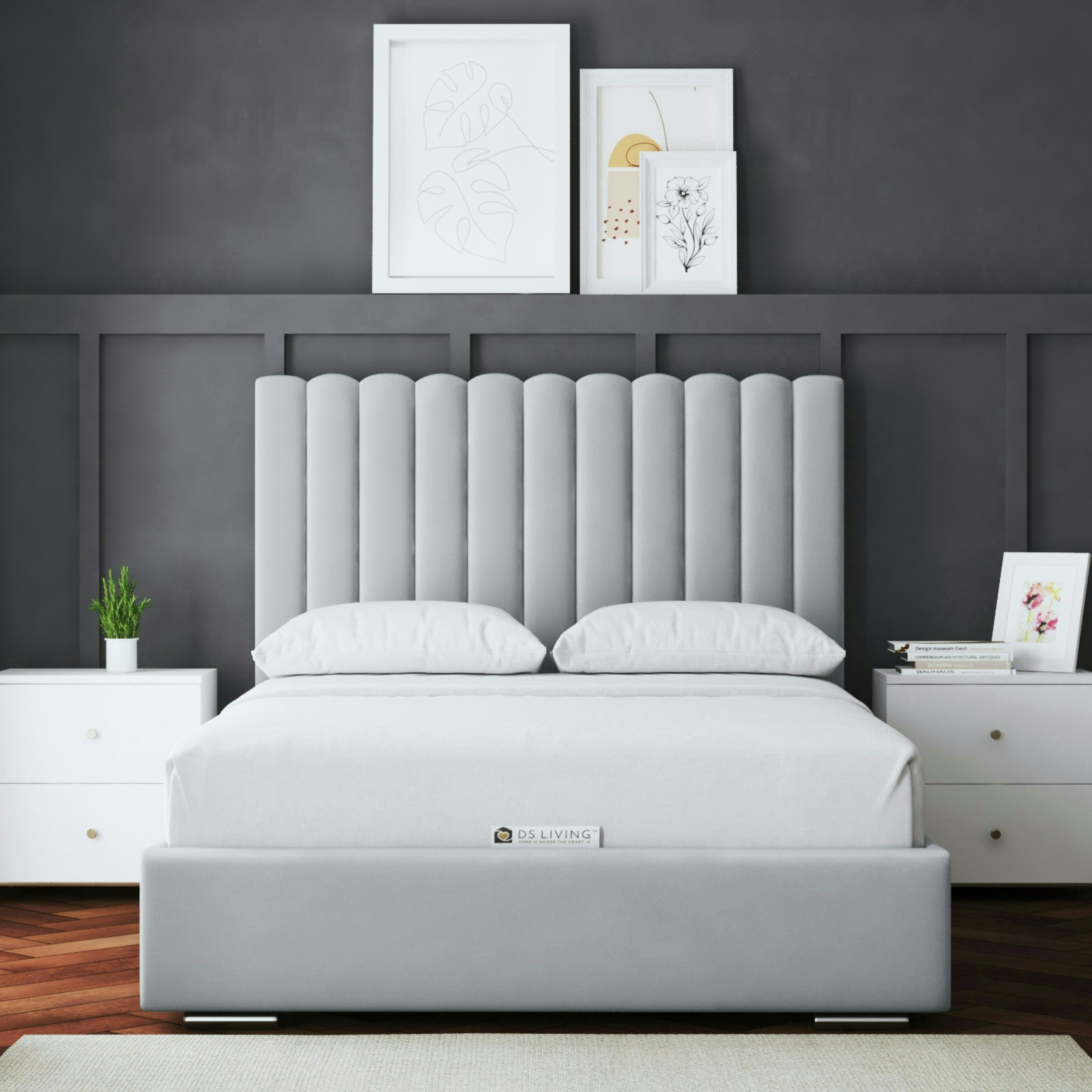 Ds Living Silver Evangeline Divan Bed With Upholstered Headboard - Super King / 6Ft