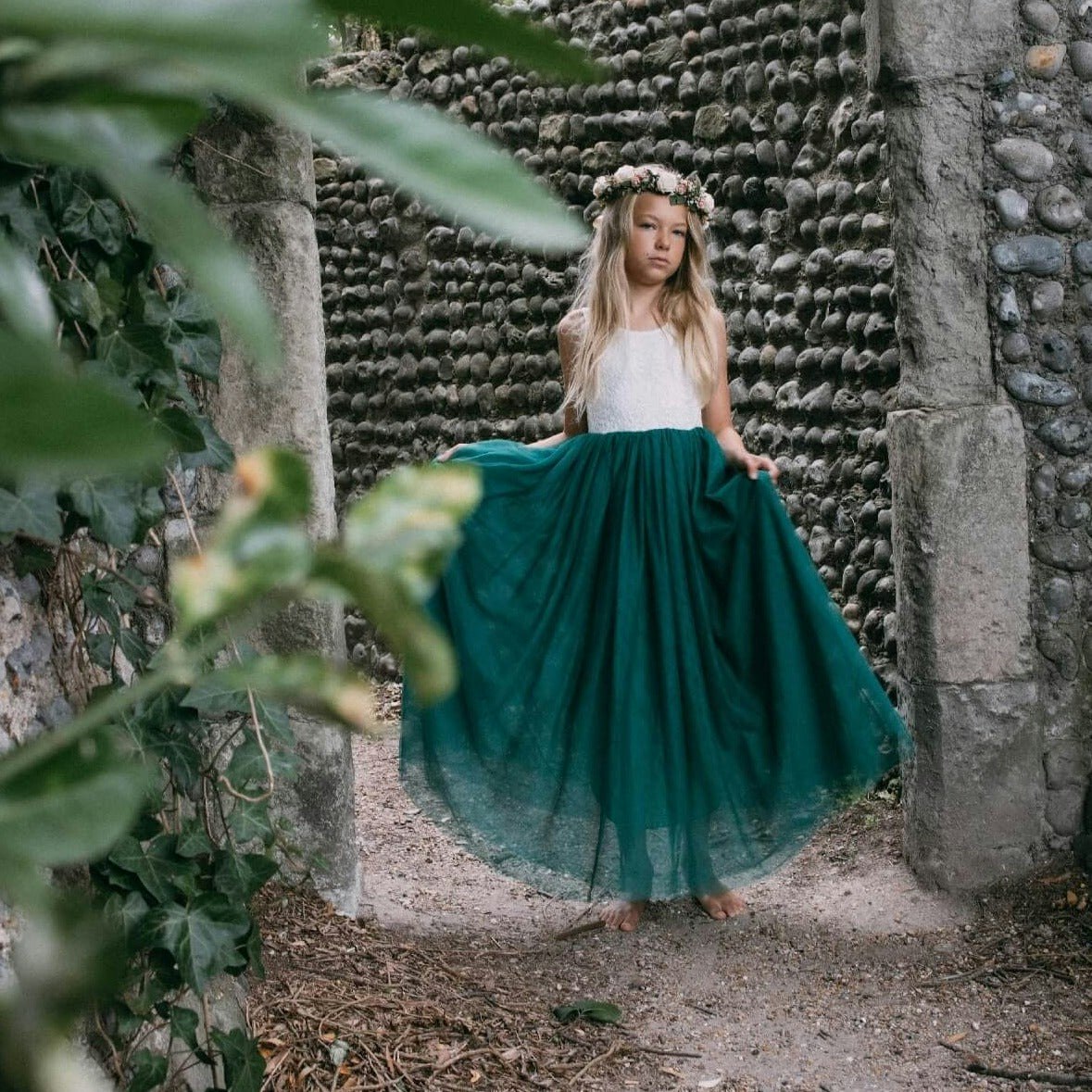 Uk Flower Girl Boutique Girls Green Uk Flower Boutique Bohemian Classic Dress - Hunter - 9/10 Years