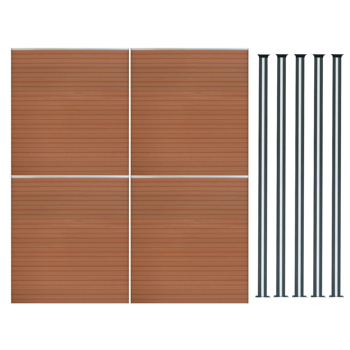 Rackhams Brown Composite Fence Panel X 4 & Led Posts X 5