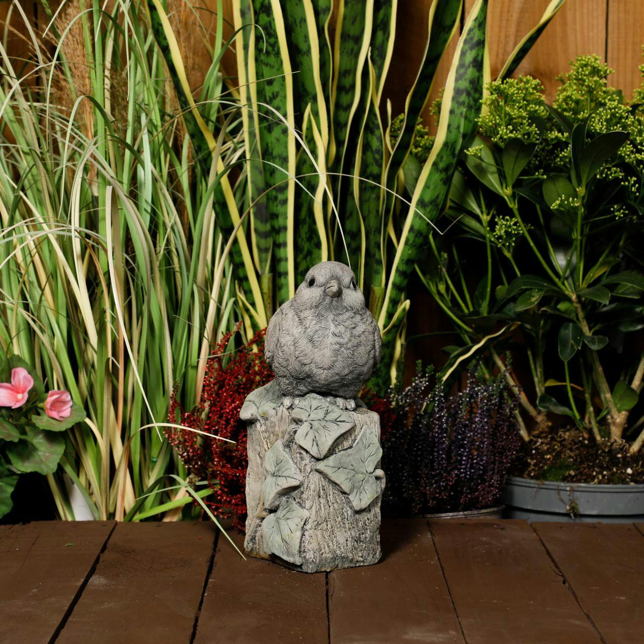 Rackhams Red Robin On Post Statue | Bird On Post Stone Garden Ornament