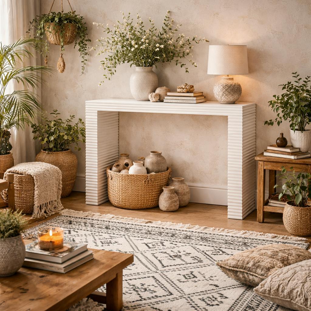 Rackhams White Kinnegad Wooden Console Table Etched Legs