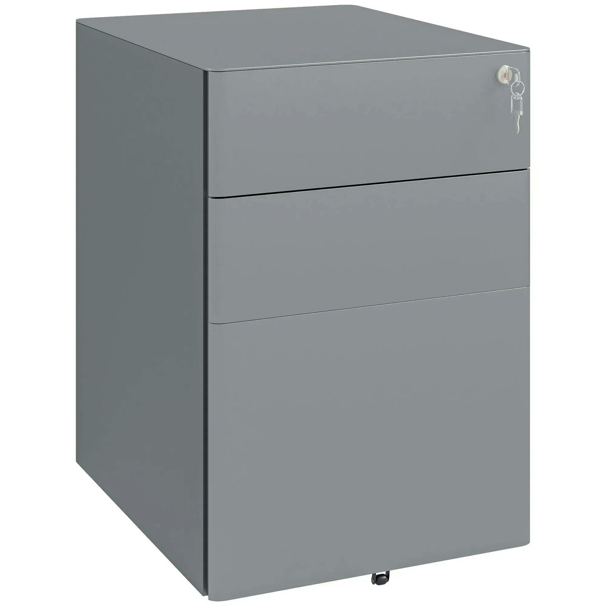 3 Drawer Metal Filing Cabinet Lockable Mobile Office Storage Grey Pedestal - Image 5