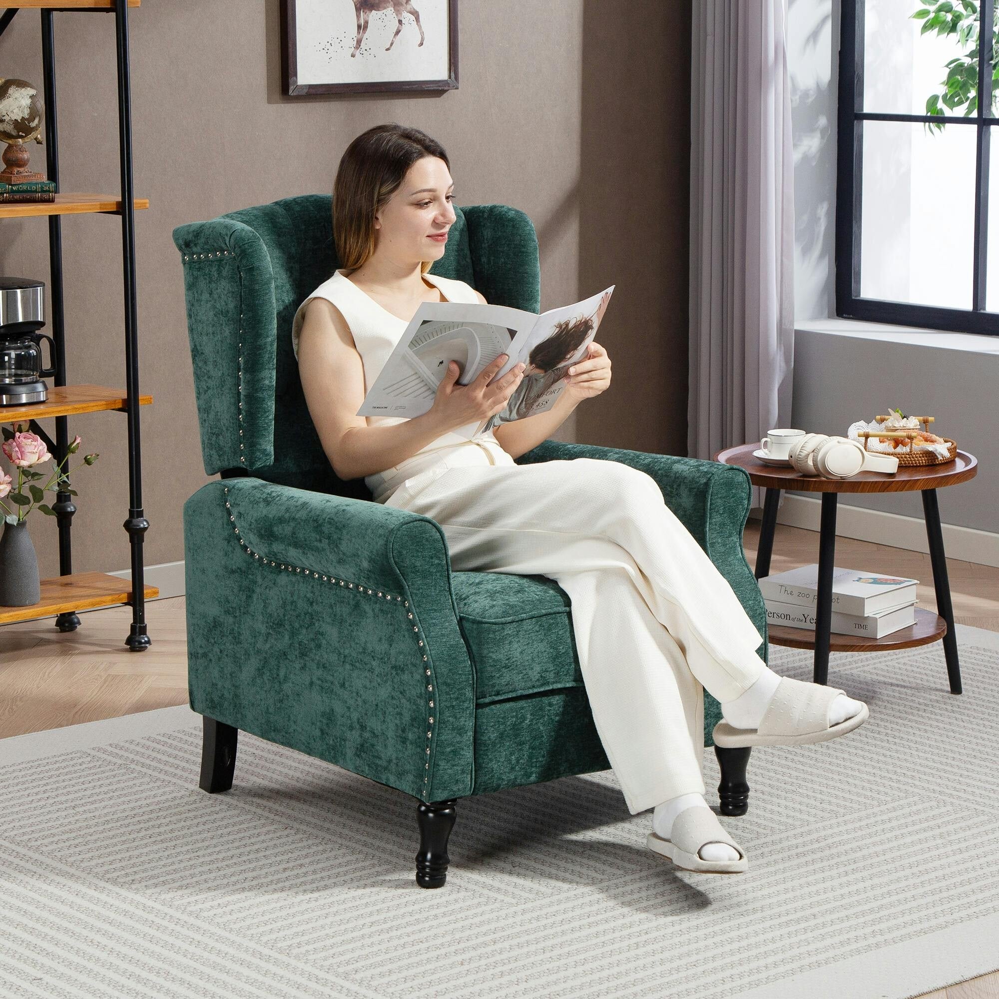Rackhams Beige/Dark/Green Manual Reclining Armchair Recliner With Footrest