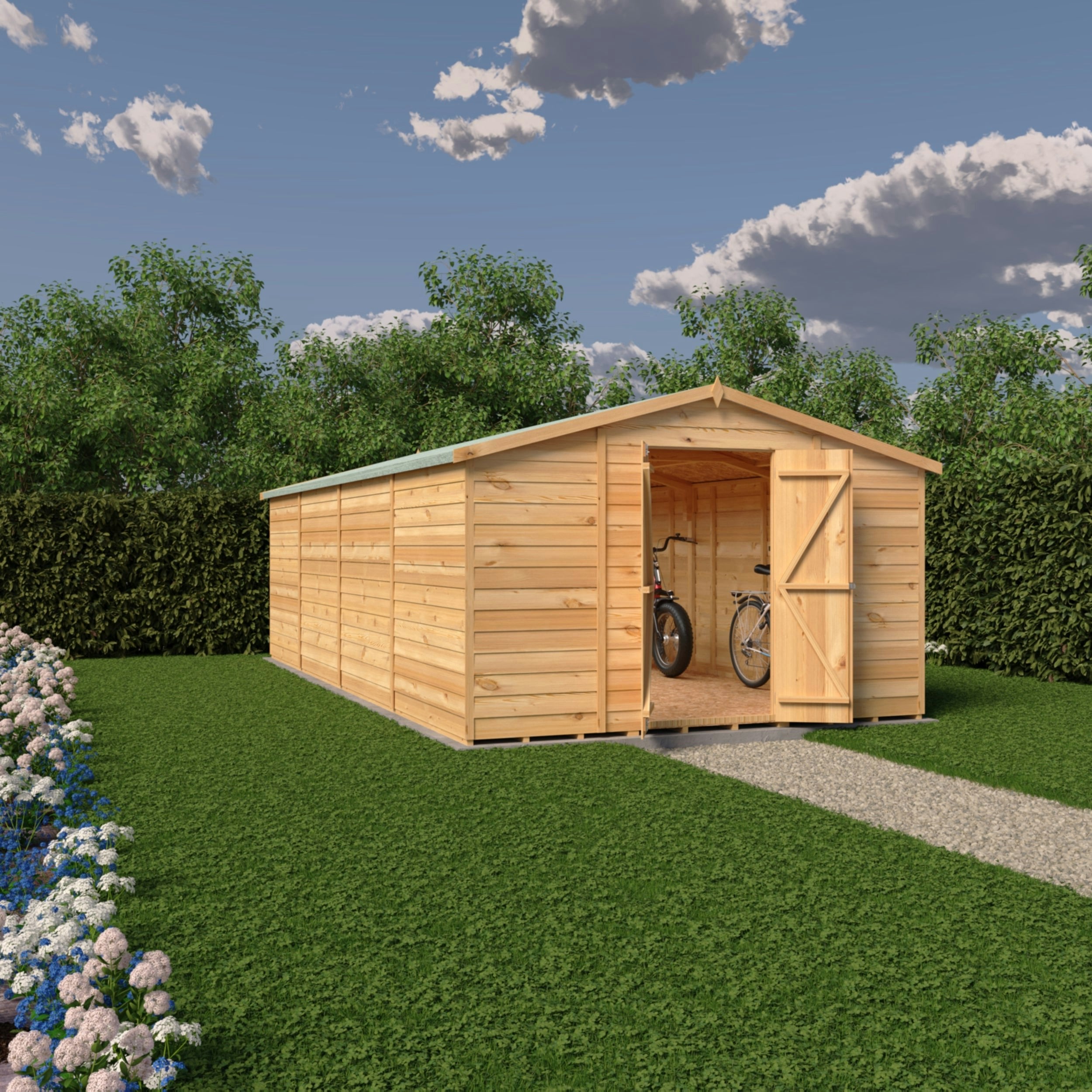Rackhams Green Overlap Double Door No Windows 10X20 Value Storage Shed