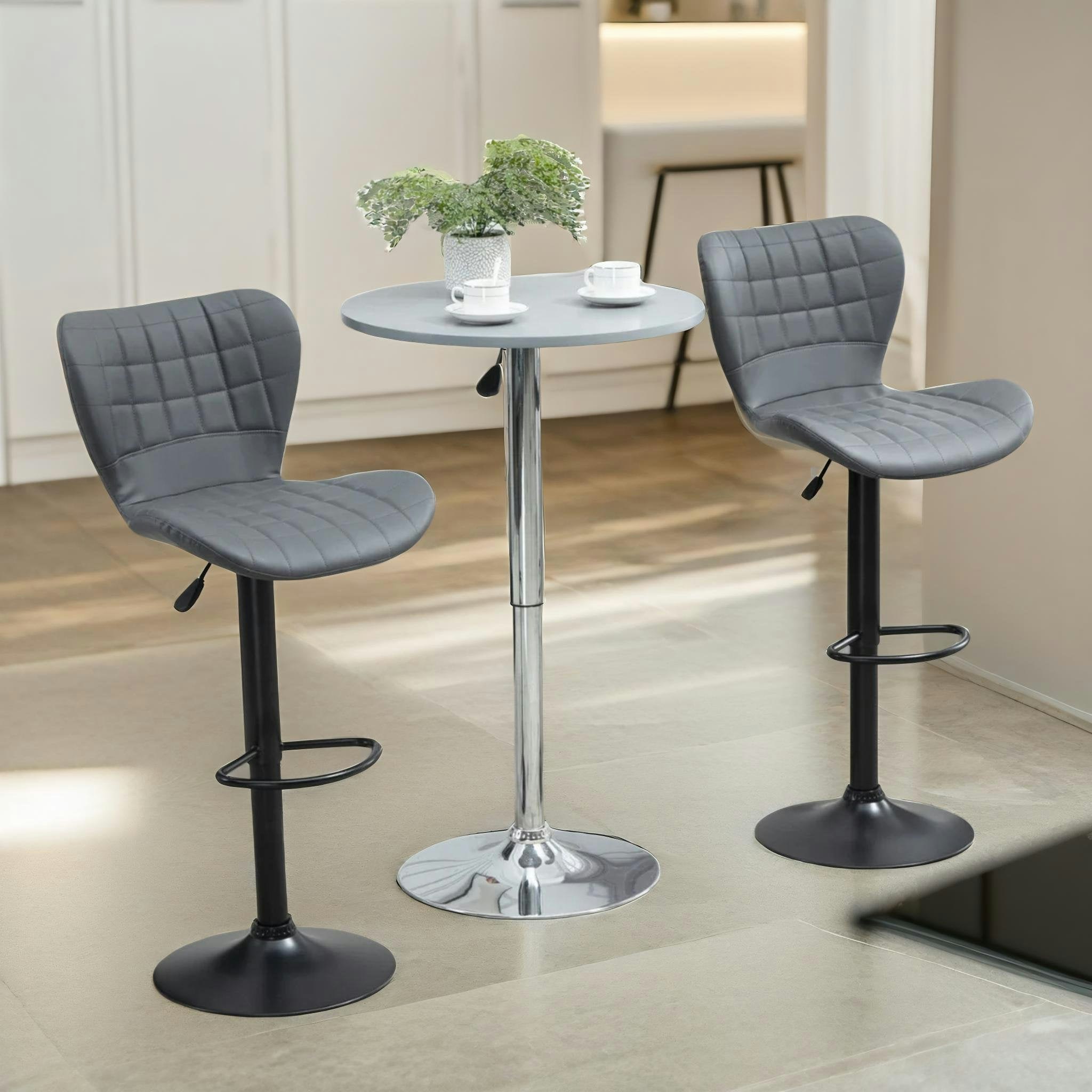 Rackhams Grey 2Pc Height Adjustable Swivel Bar Stools Set With Backrest