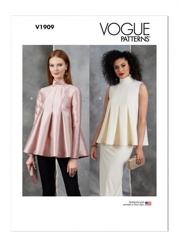 Vogue Women's Sewing Pattern 1909, Tops For A (S-M-L-Xl-Xxl) - Intermediate - A (S-M-L-Xl-Xxl)
