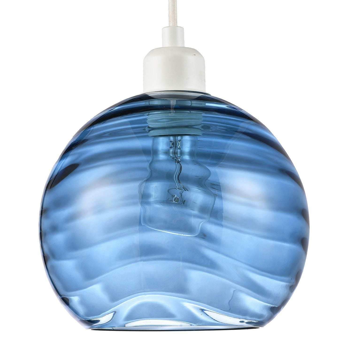 Rackhams Blue Modern Designer Midnight Circular Ribbed Glass Non Electric Pendant Shade
