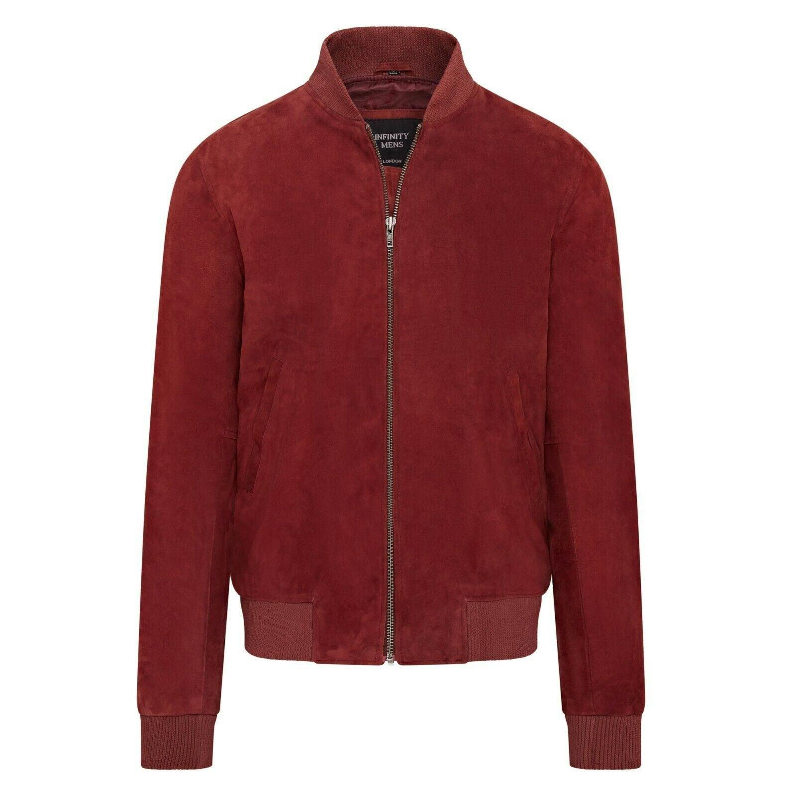 Infinity Leather Men's Burgundy Soft Goat Suede Ma-1 Varsity Bomber Jacket - Dalian - Uk 4XL | Eu 58 | Us 48