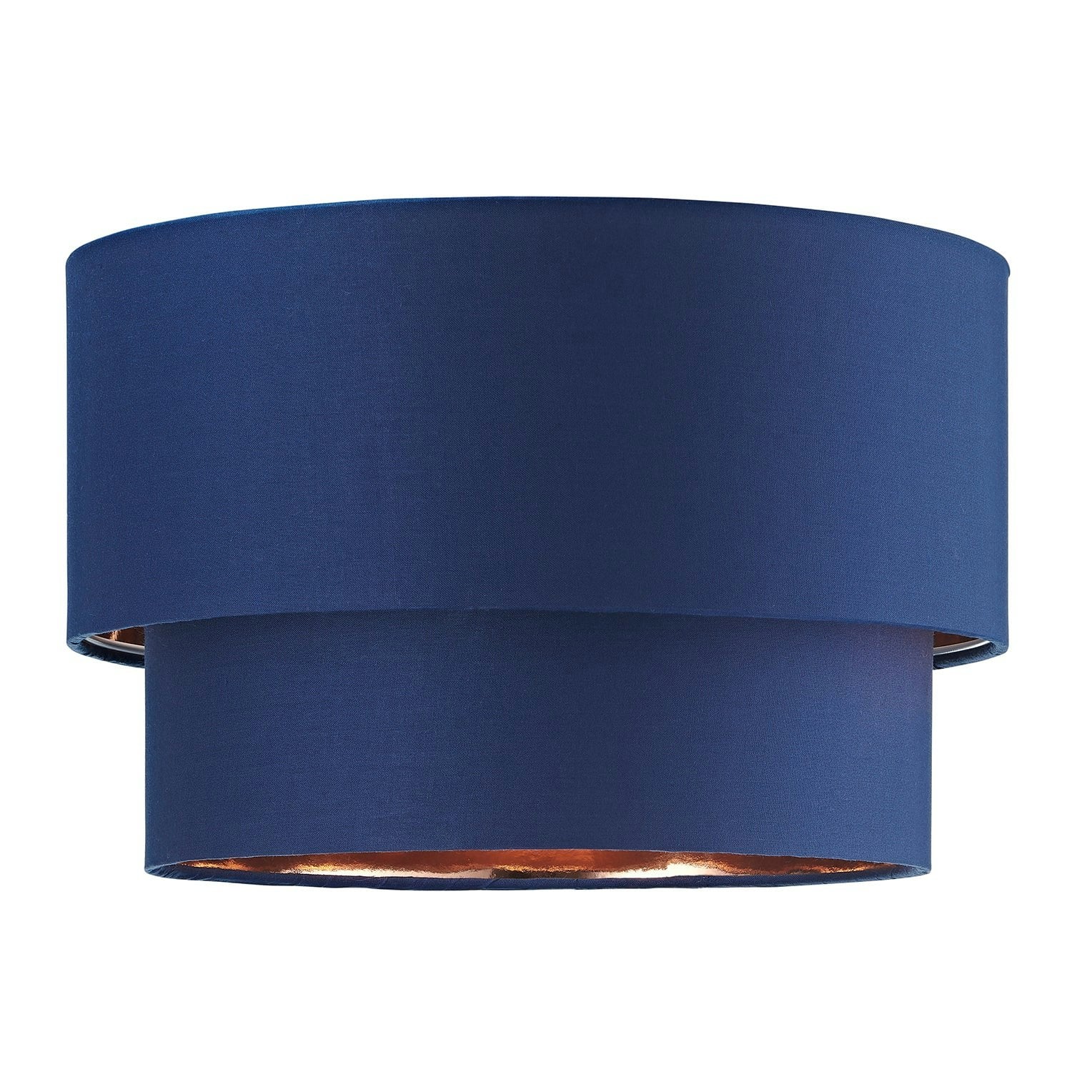 Happy Homewares Blue Modern Midnight Cotton Double Tier Ceiling Shade With Shiny Copper Inner