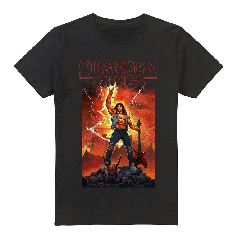 Stranger Things Men's Black Rock Of Eddie Munson T-Shirt - Xxl