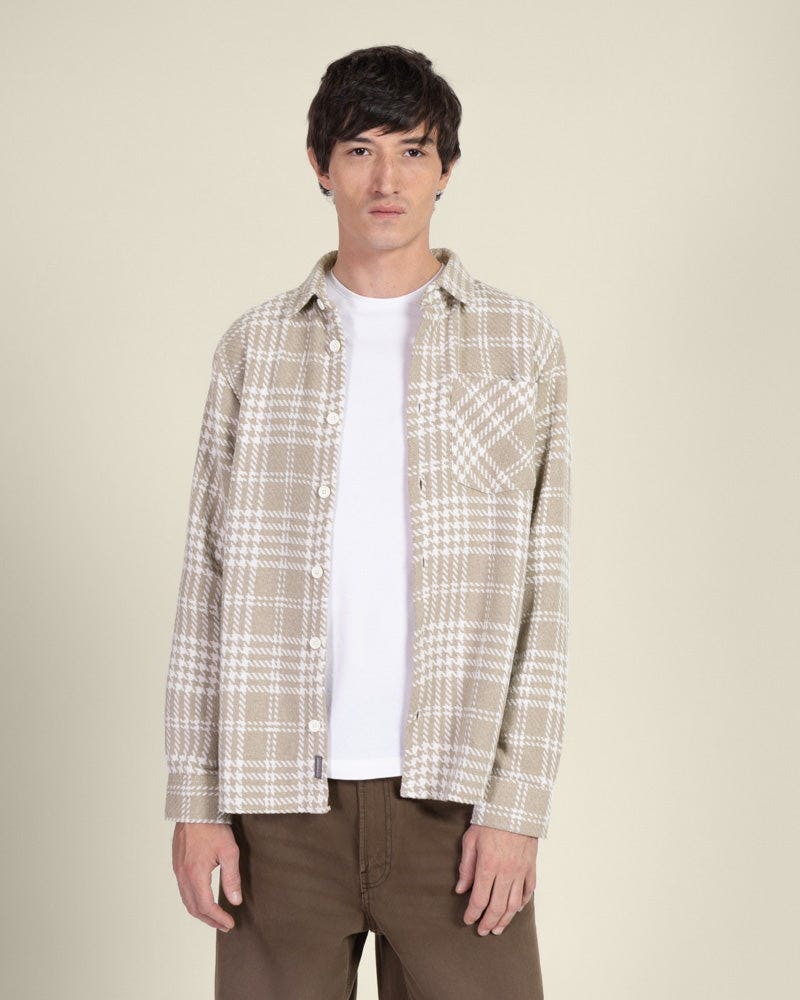 Larsson & Co Stone Check Overshirt - Stone - L