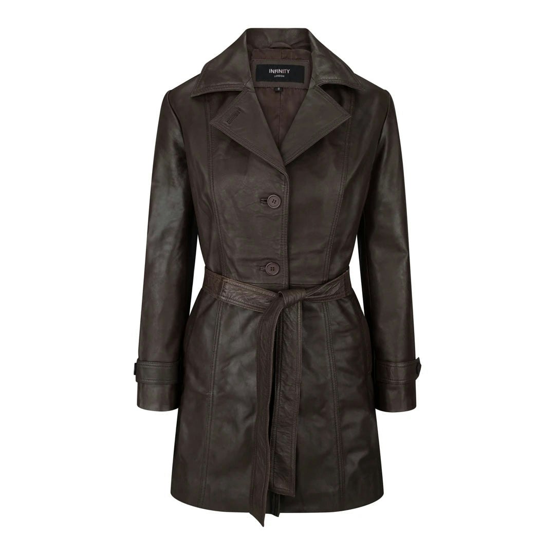 Infinity Leather Women's Brown Leather Company Leather Mid Length Blazer Jacket - Uk 14