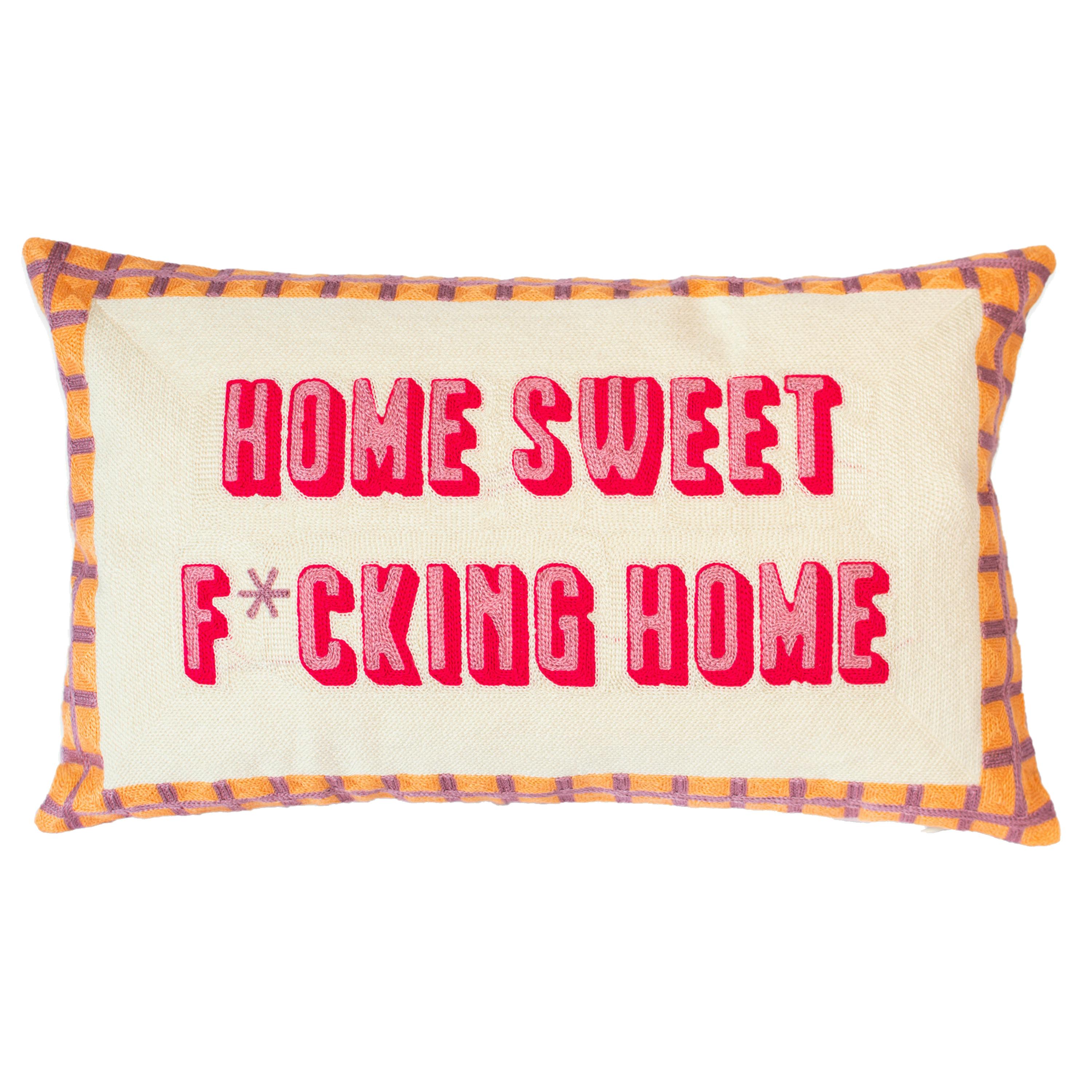 The Pillow Drop Pink Funny Needlepoint Pillow – Home Sweet F*Cking Home