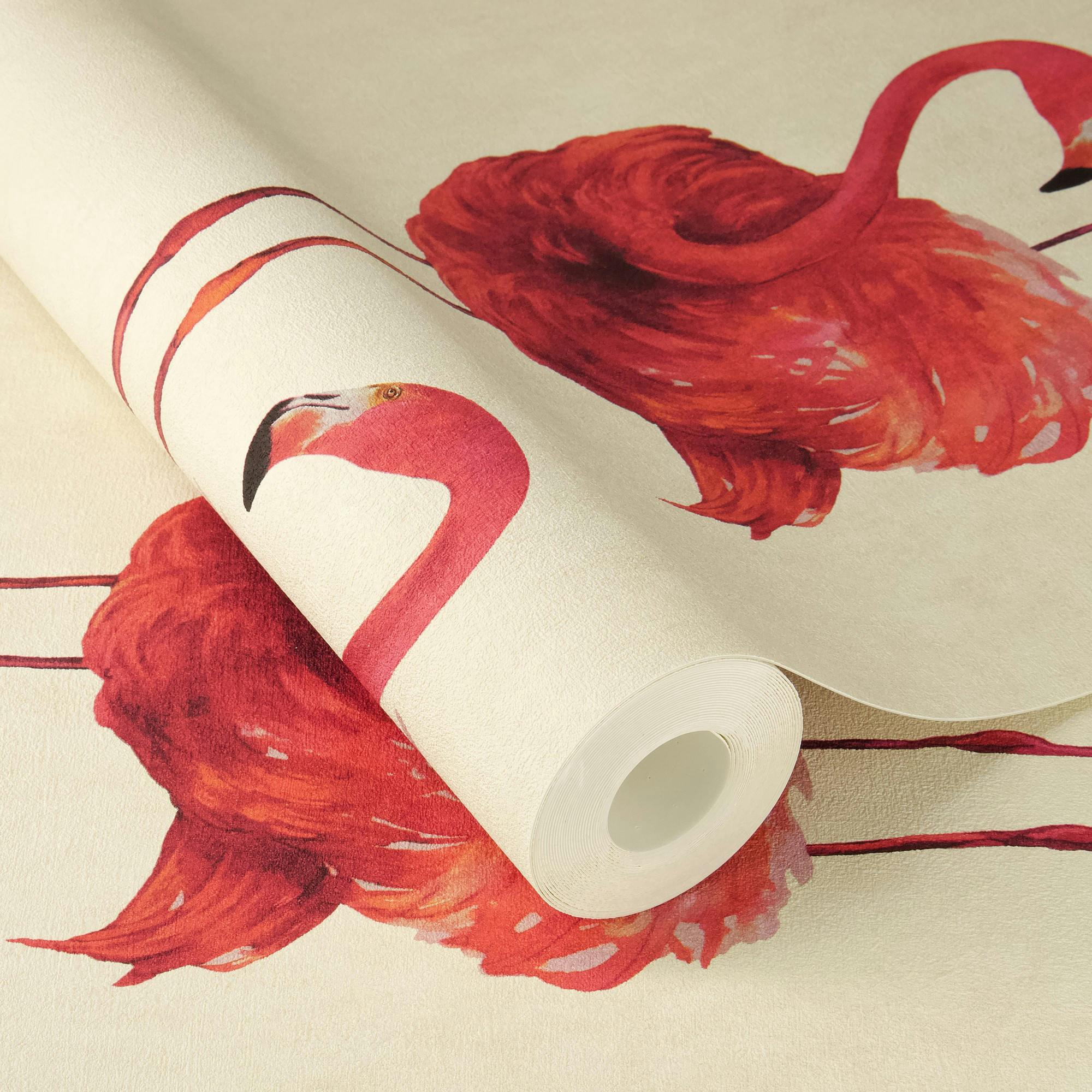 Rasch X Tesa Pink Flamazing Flamingo Self Adhesive Peel And Stick Textured Wallpaper,