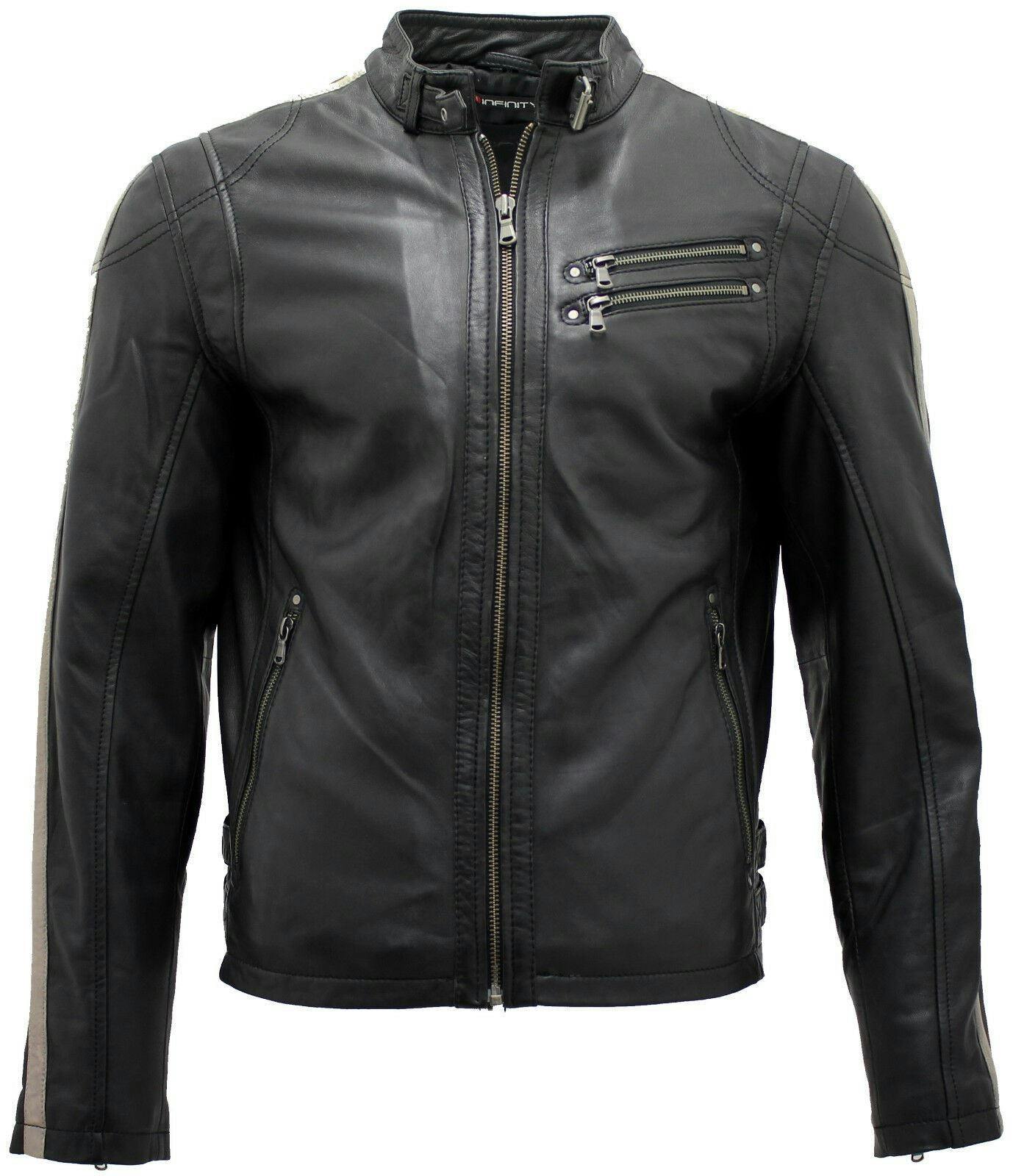 Infinity Leather Men's Black Racer Nappa Leather Biker Jacket - Uk Xs | Eu 44 | Us 34
