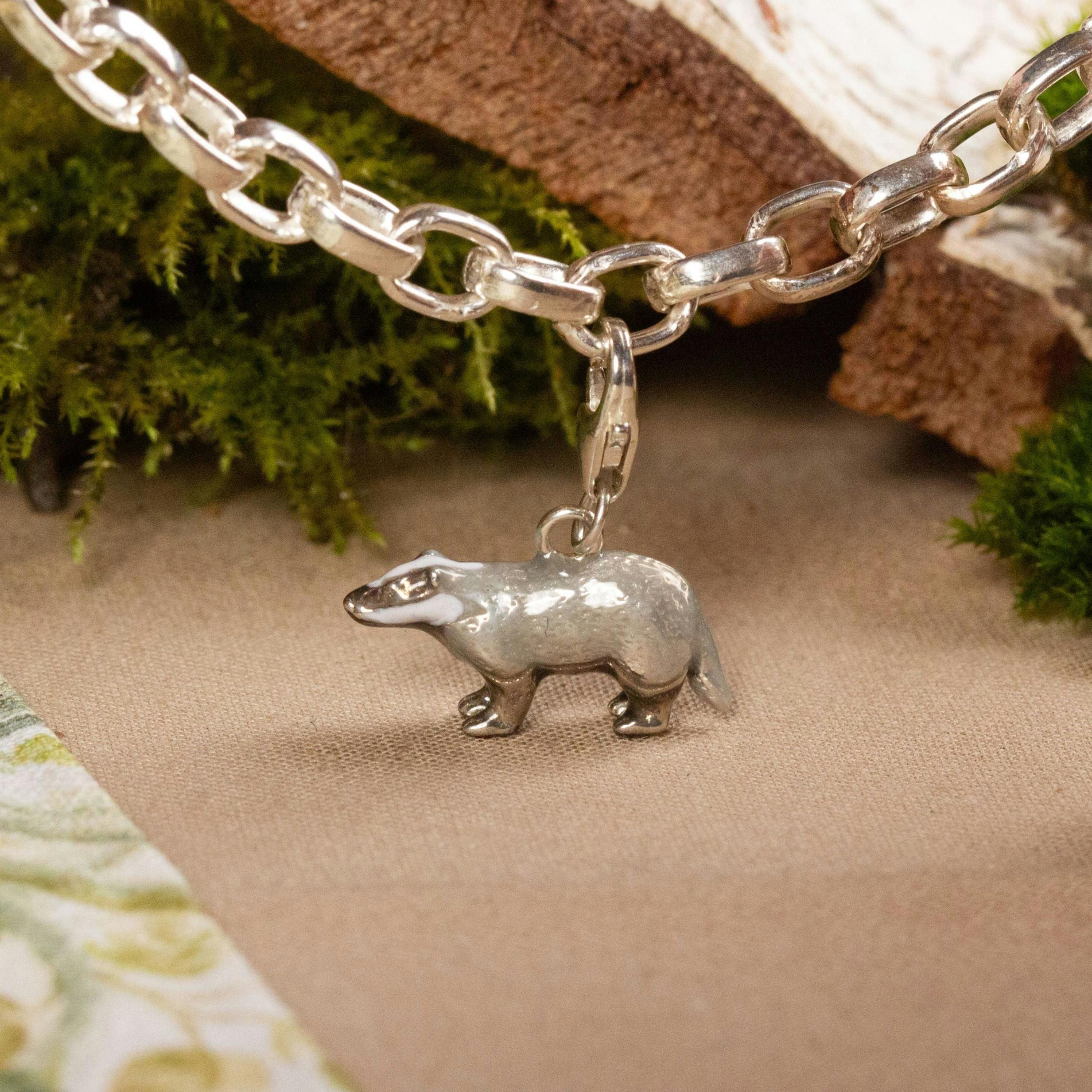 Mylee London Silver Badger Charm - Enamelled Sterling - Clip-On - No - Clip-On