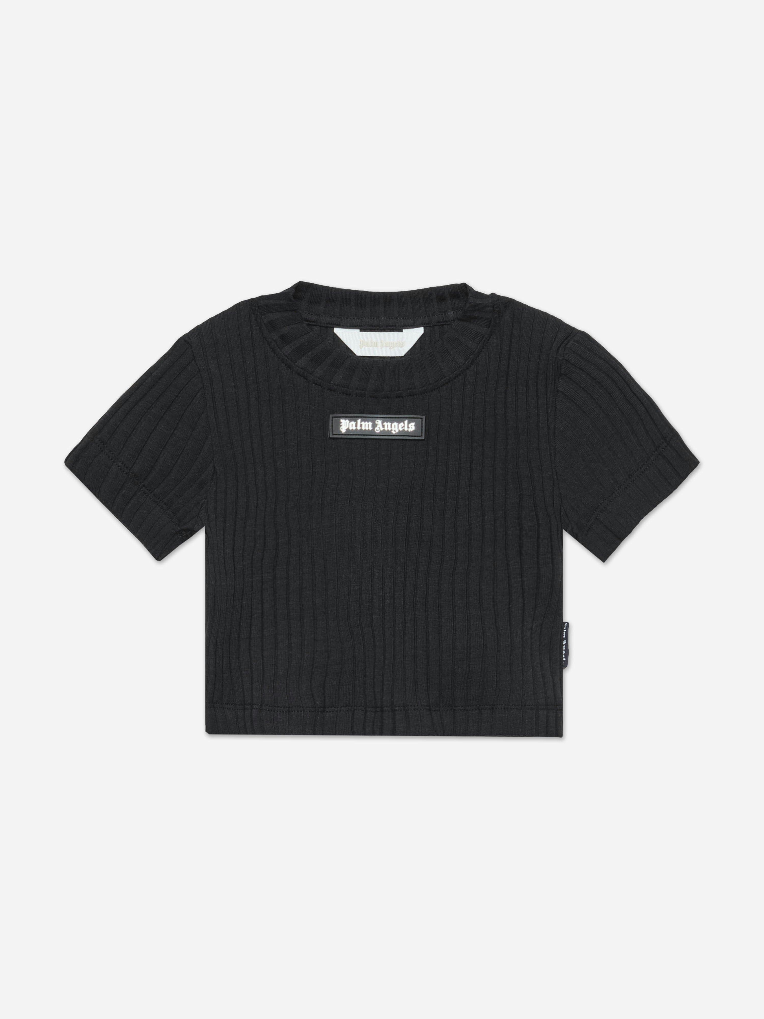 Palm Angels Girls Black Logo Ribbed T-Shirt In - 14 Yrs