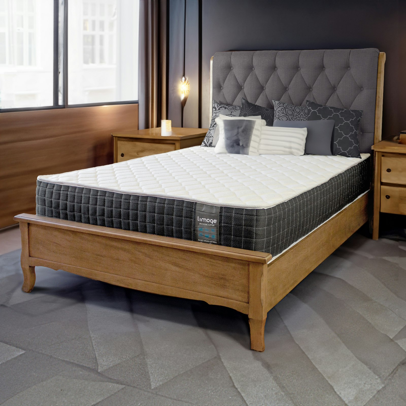 Rackhams White/Black Cloud Single Medium Pillow Top Pocket Sprung Mattress - Foam - 1