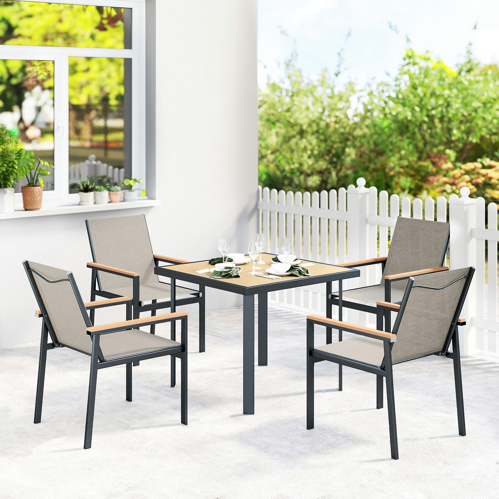 Rackhams 5 Piece Garden Dining Set, Outdoor Table And 4 Chairs, Khaki