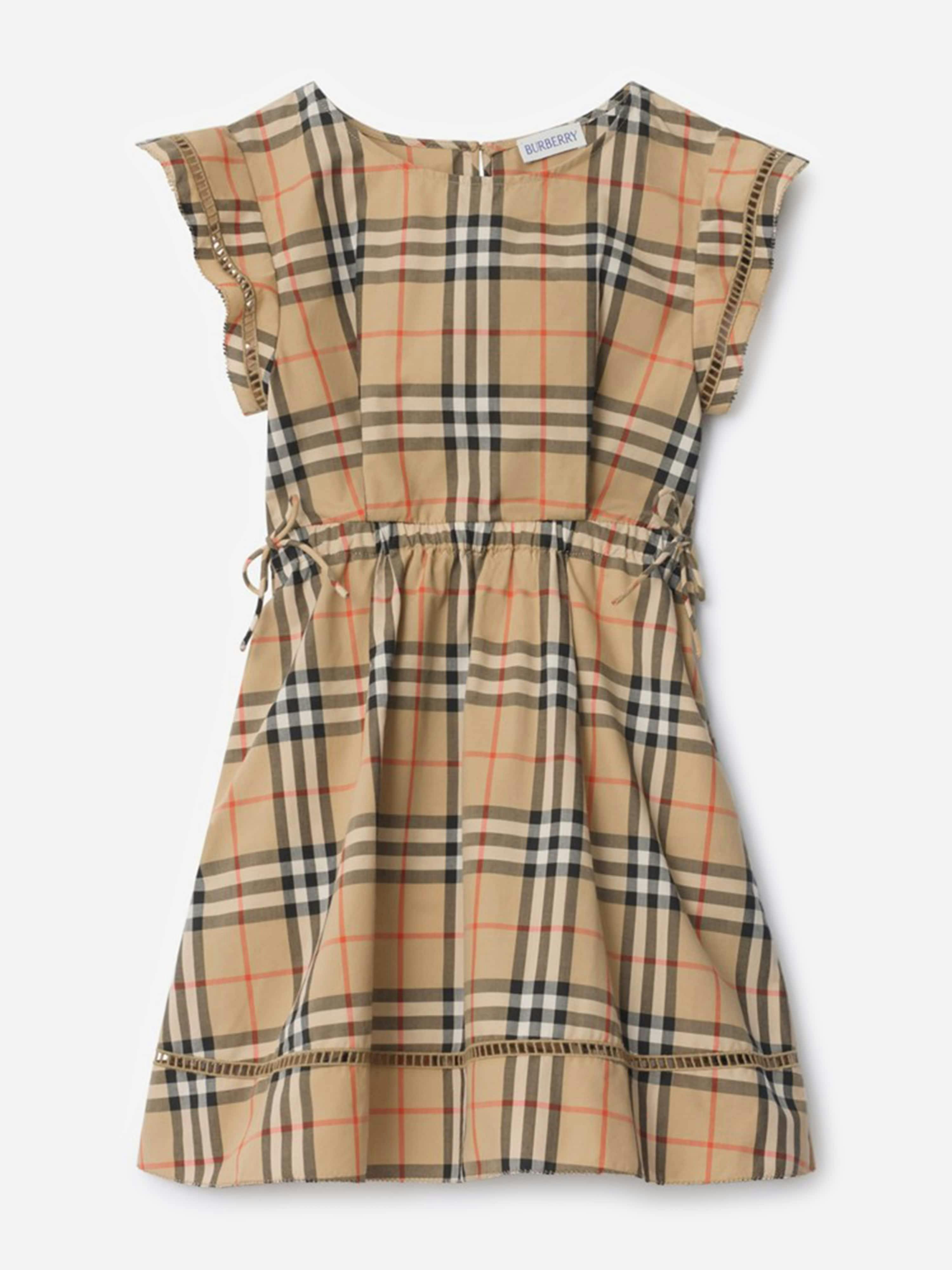 Burberry Kids Girls Beige Burberry Adele Check Cotton Dress In - Camel - 12 Yrs