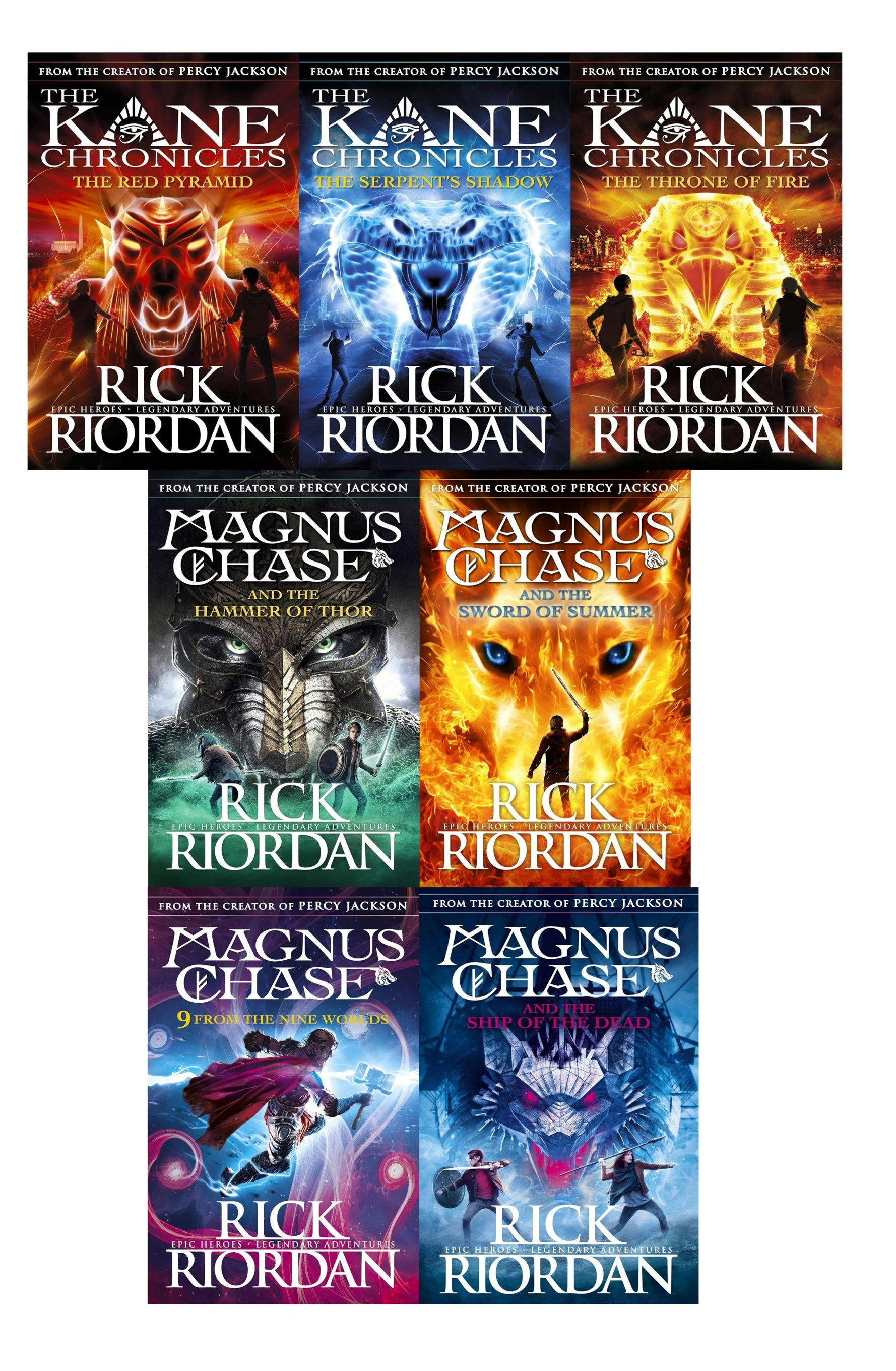 Puffin Red The Kane Chronicles & Magnus Chase Series 7 Books Collection By Rick Riordan