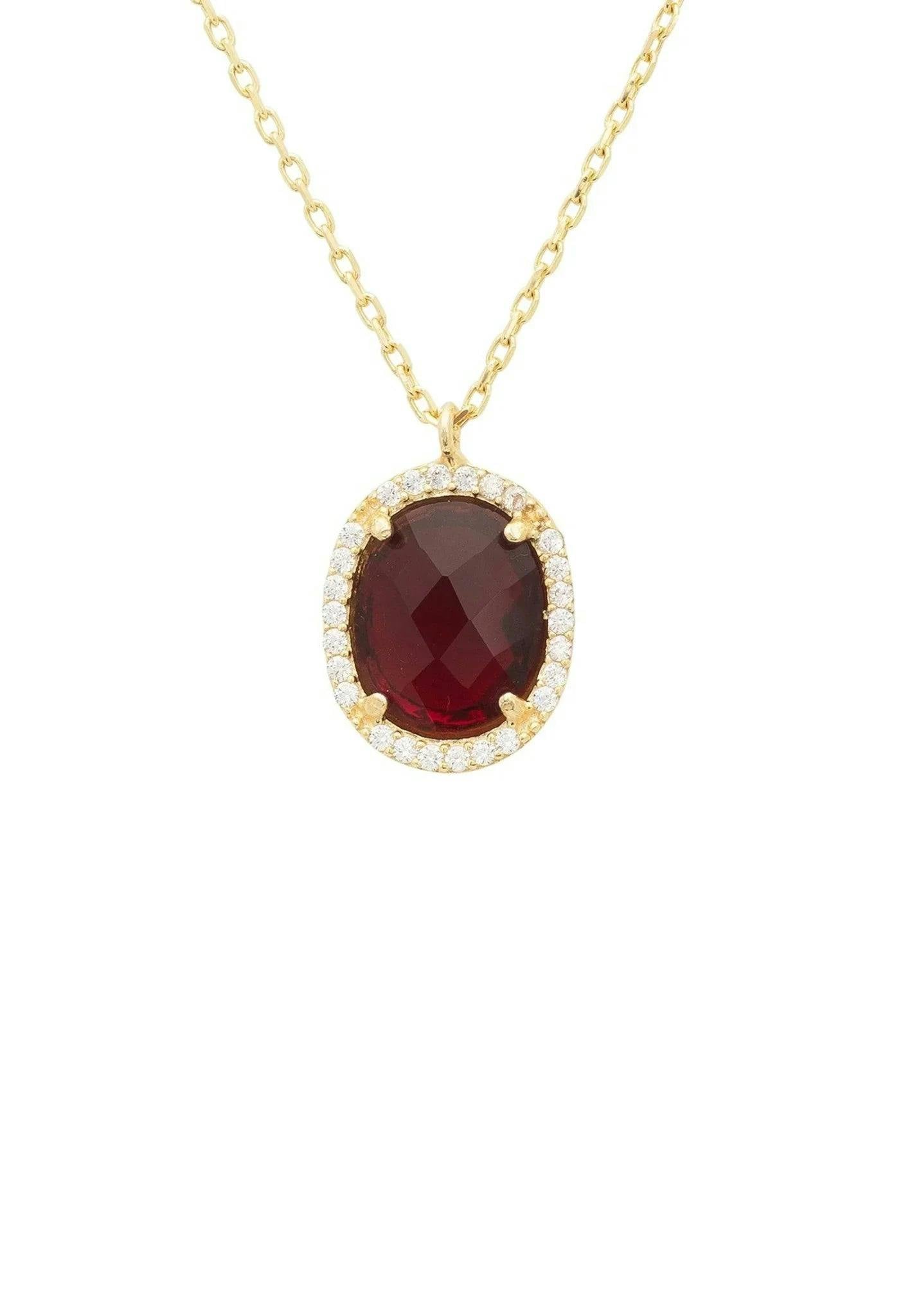 Latelita Gold Beatrice Oval Gemstone Pendant Necklace Garnet