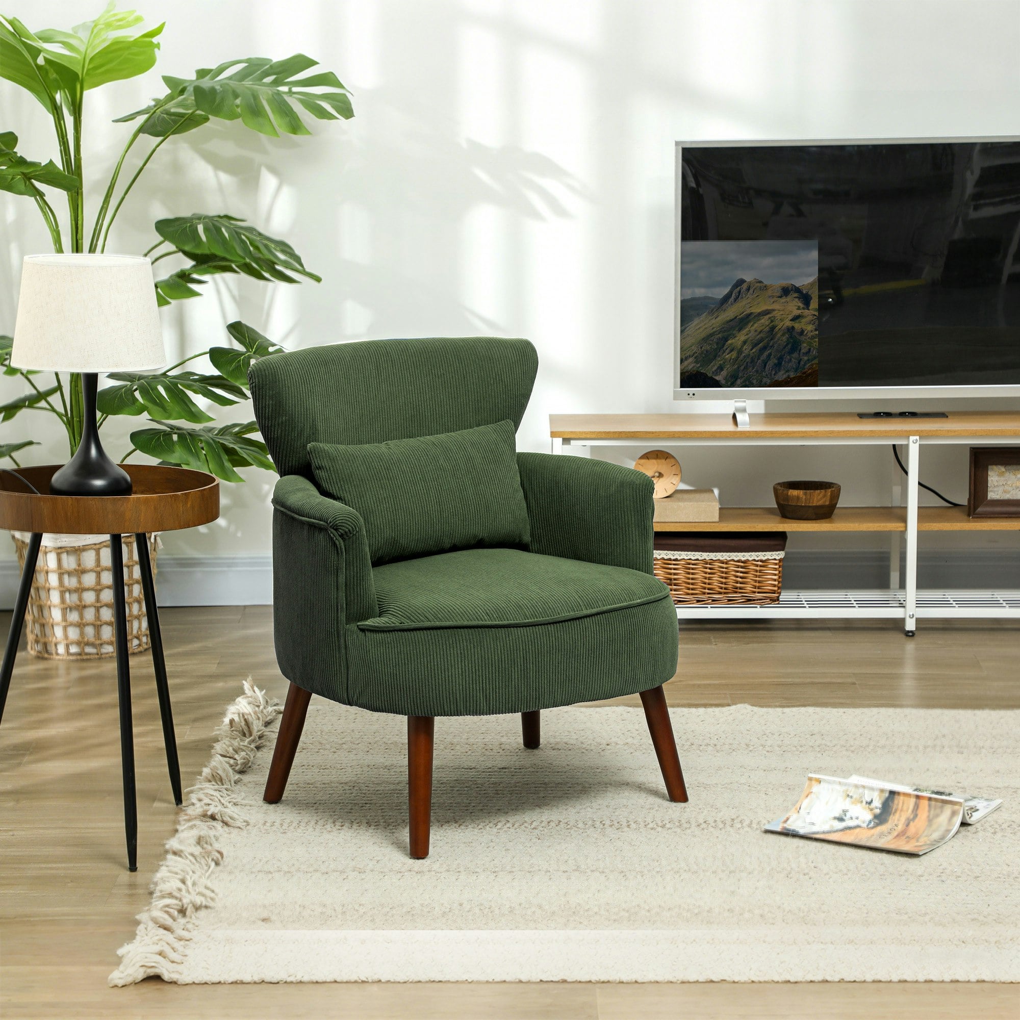 Homcom Green Armchair With Padded Seat And Backrest For Living Room - Polyester