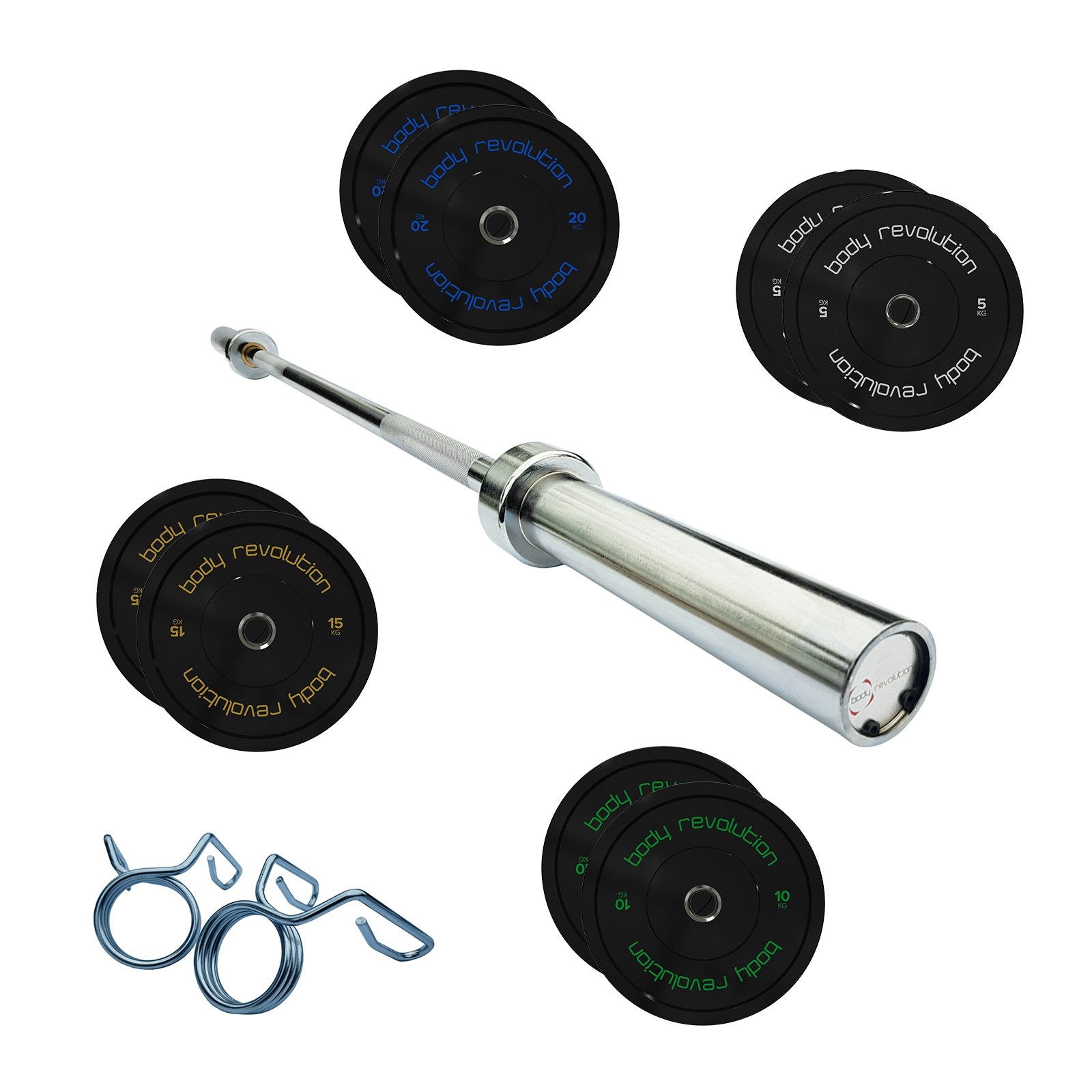 Body Revolution 7Ft Olympic Weightlifting Bar & Bumper Weight Plate Sets - 10Kg Weight Set (5Kg Pair)