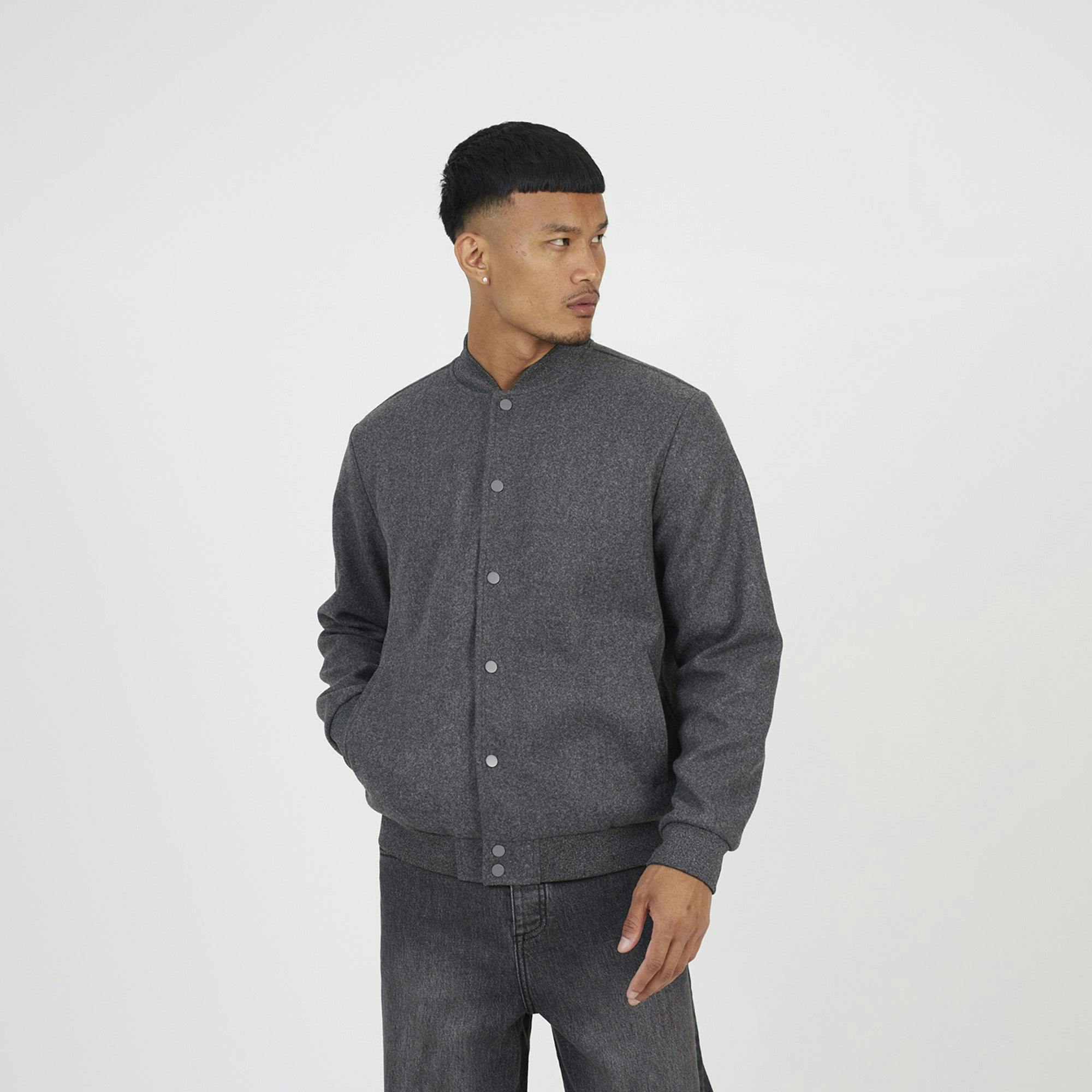 Brave Soul Bomber Style Jacket - Charcoal - Charcoal - Xl