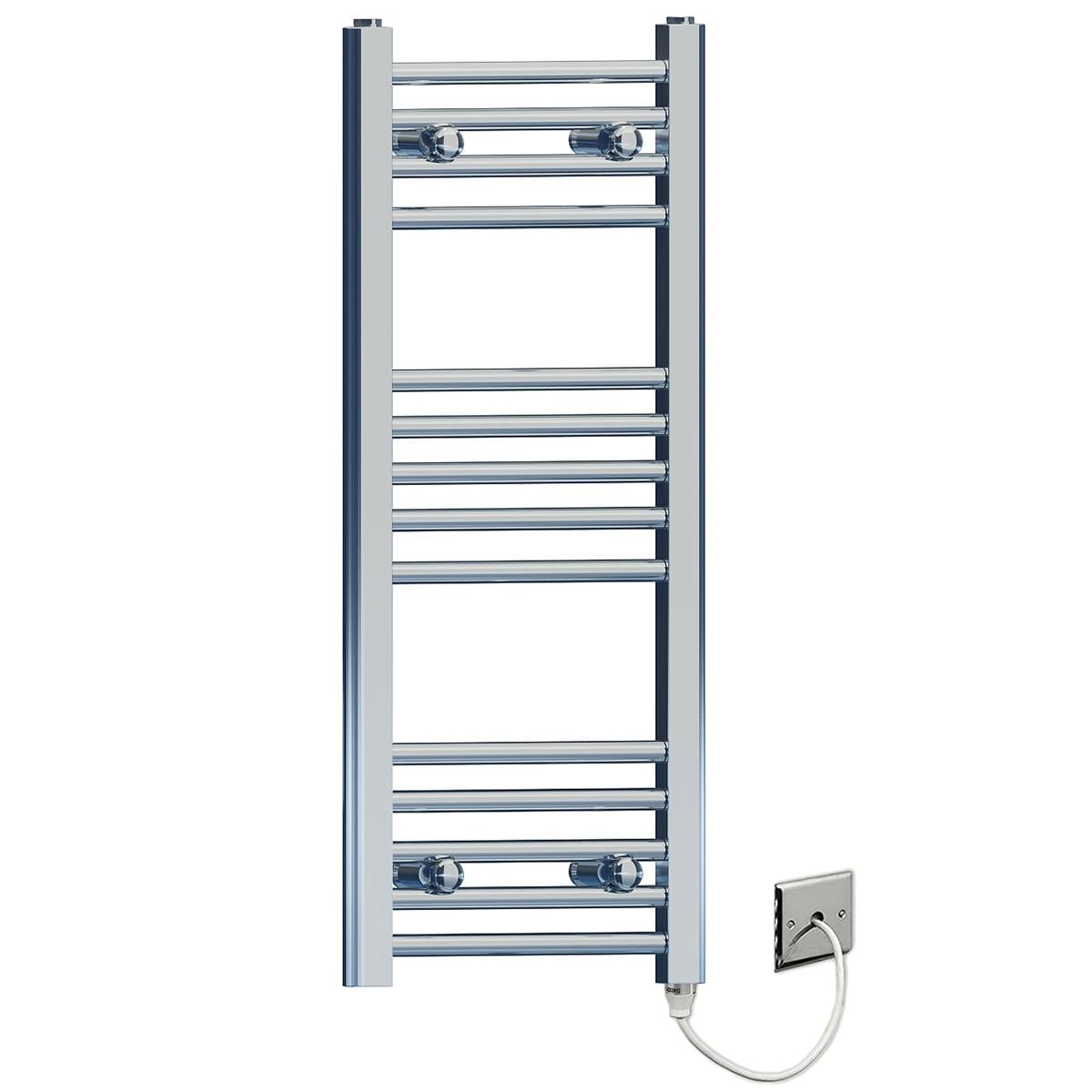 Myhomeware White 400 X 800Mm Chrome Flat Electric Pre-Filled Towel Rail Radiator For Designer Bathroom Standard Element