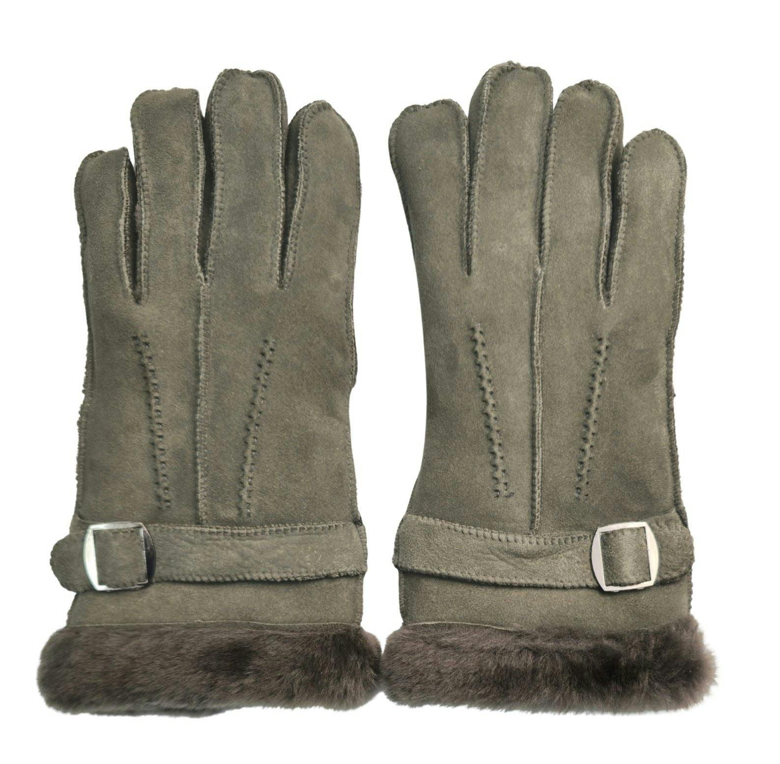 Infinity Leather Men's Grey Luxury Sheepskin Suede Leather Gloves With Buckle - S