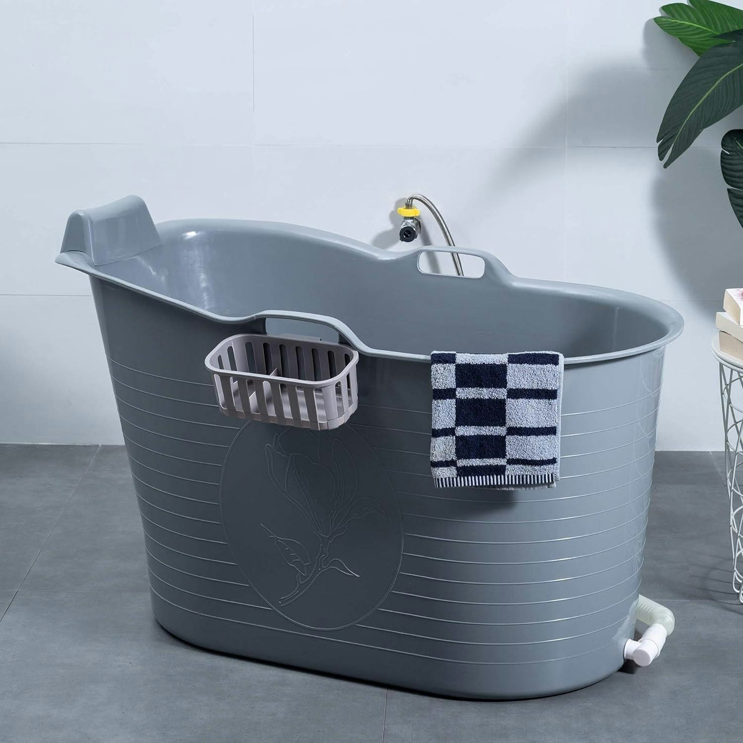 Fimous Grey Bathtub For Adults, Soaking Bathtub For Hot Bath And Ice Bath Freestanding Bath Tub