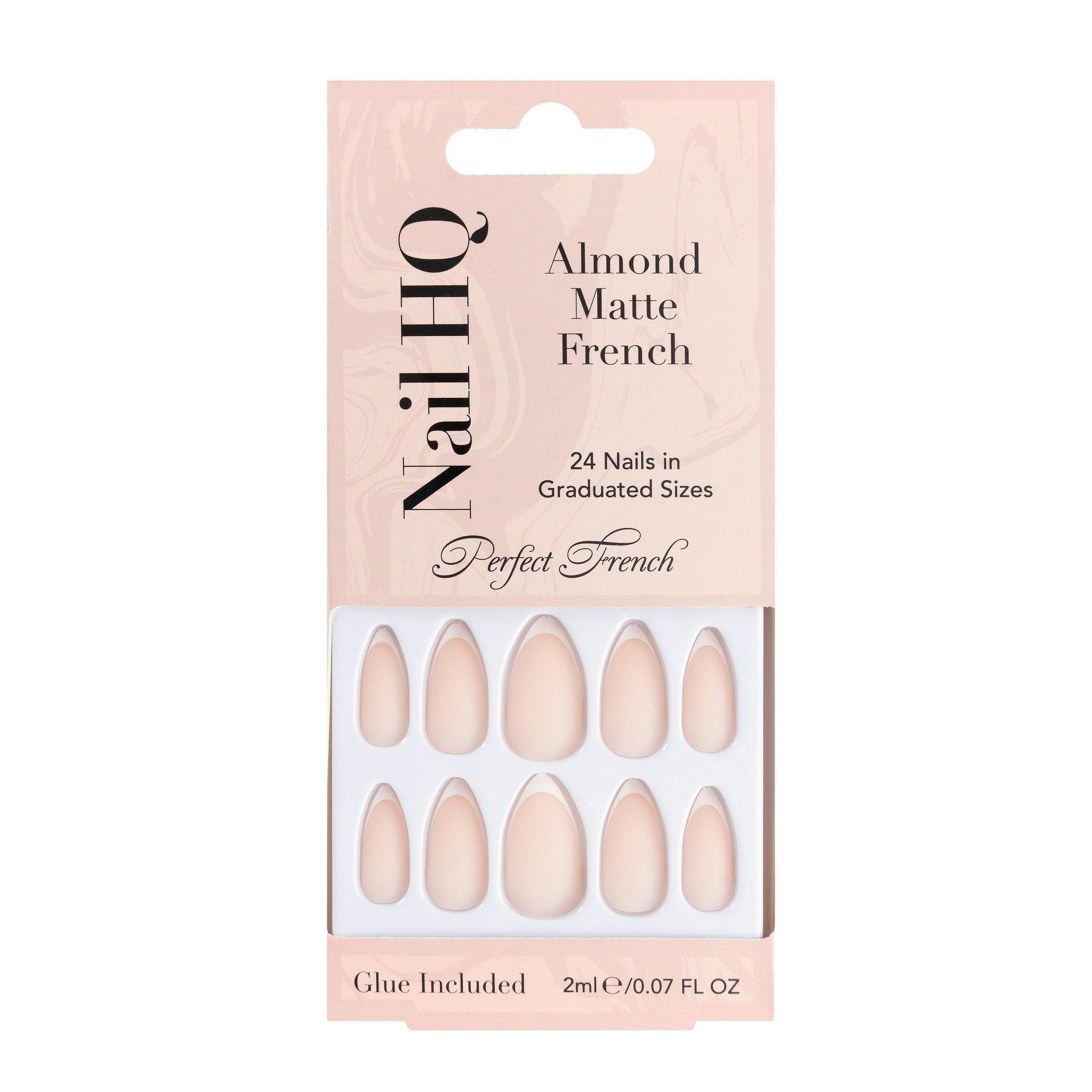 Nail Hq Pink/White Almond Matte French Nails (24 Pieces)