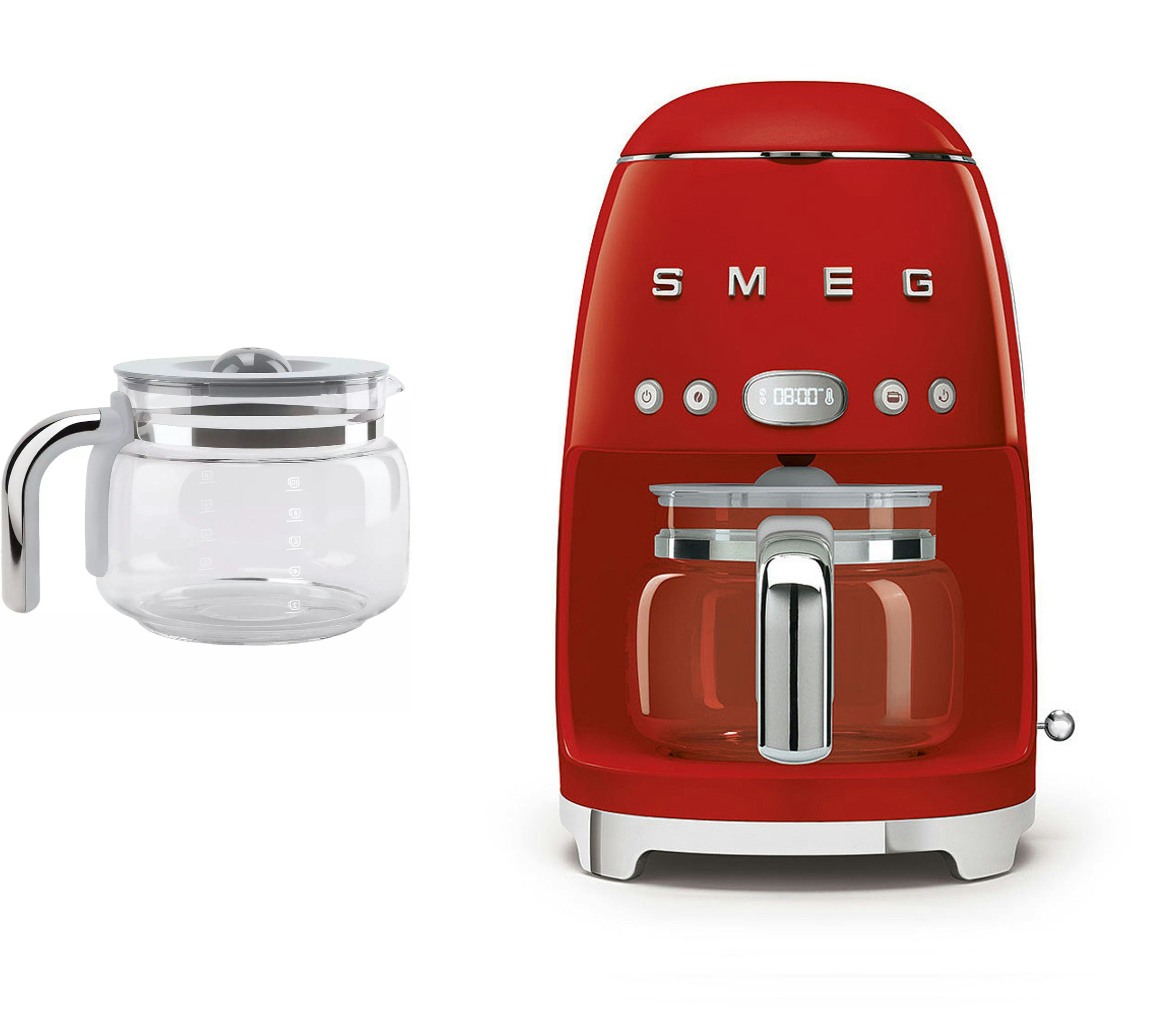 Smeg Red Dcf02 Drip Filter Coffee Machine +Dcg01 Glass Carafe Spare Jug Bundle