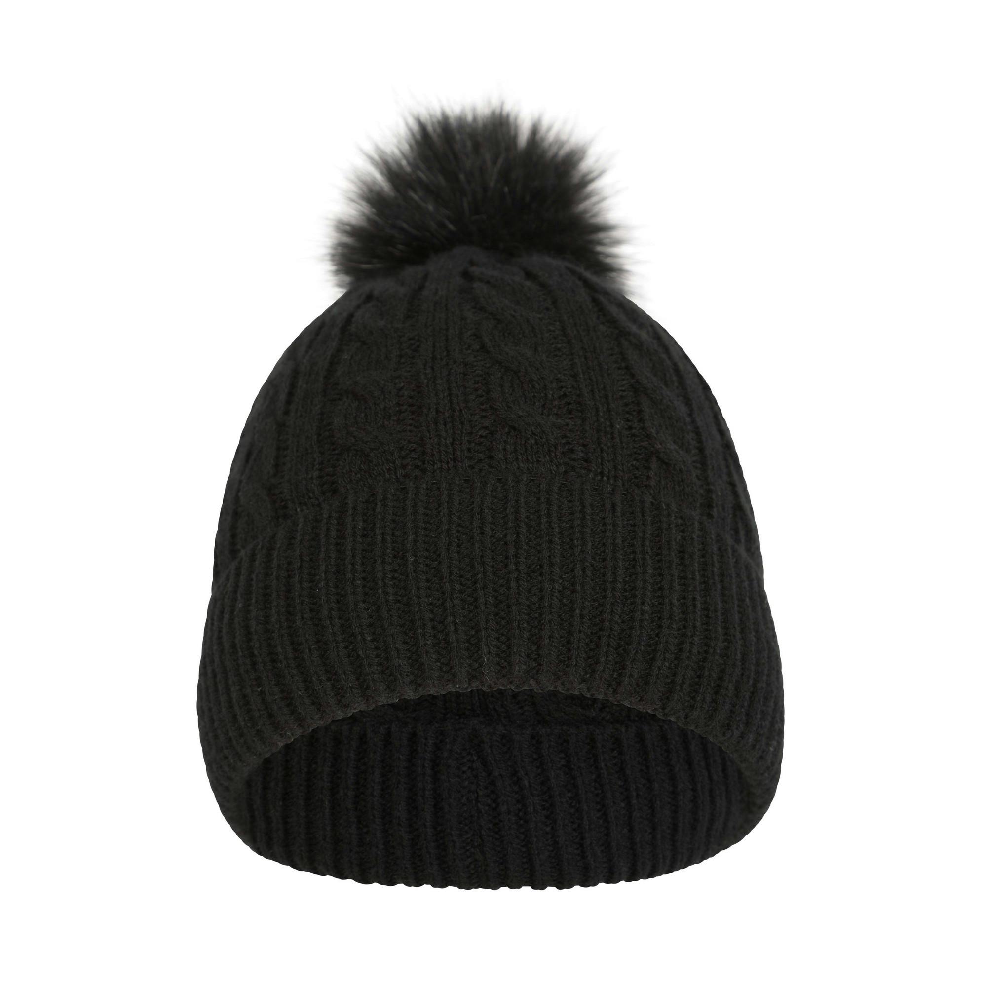 Mountain Warehouse Women's Black Pom Pom Faux Fur Lined Beanie - One Size - 100% Mixed
