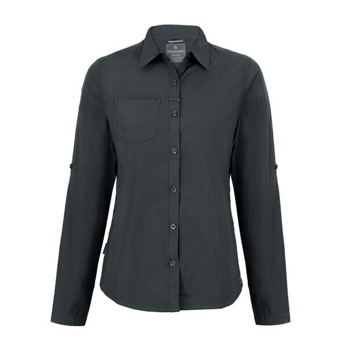 Craghoppers Women's Grey Expert Kiwi Long-Sleeved Shirt - Carbon - 20 Uk - Carbon - 65% Polyester/35% Cotton
