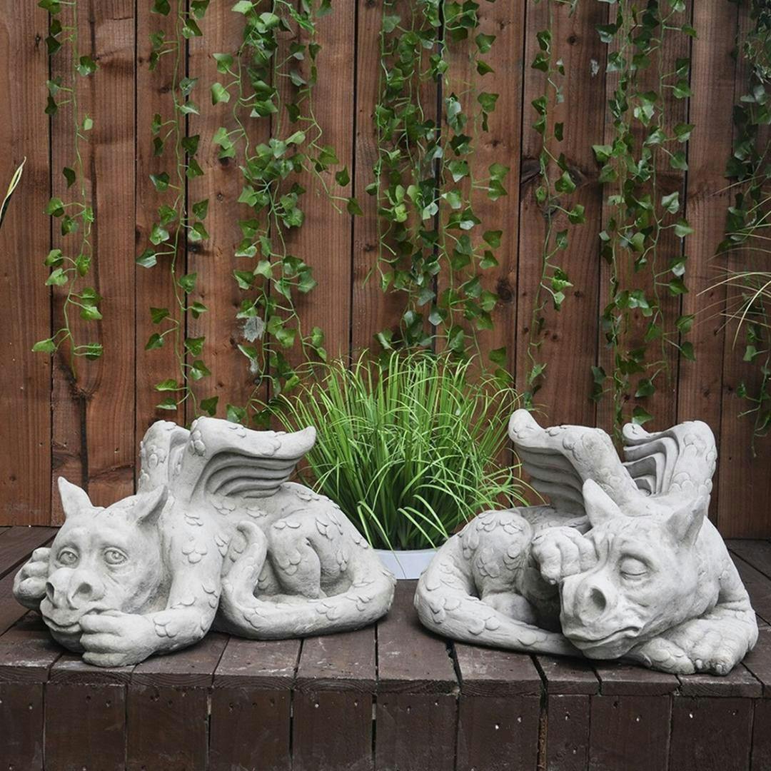 Osn Pair Of Large Sleepy Dragons Garden Statuary