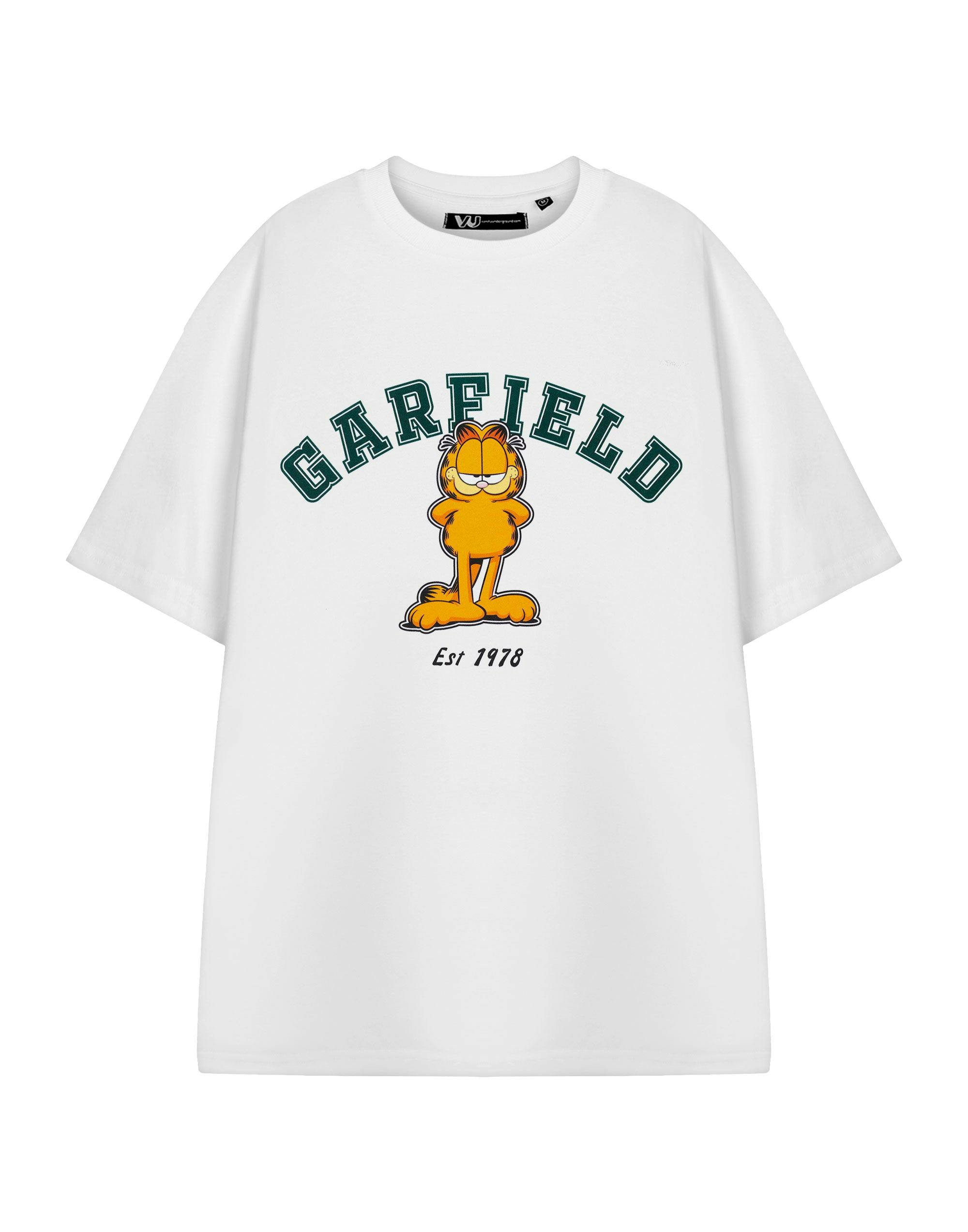 Vanilla Underground Unisex White Garfield College T-Shirt Short Sleeved T-Shirt - Large