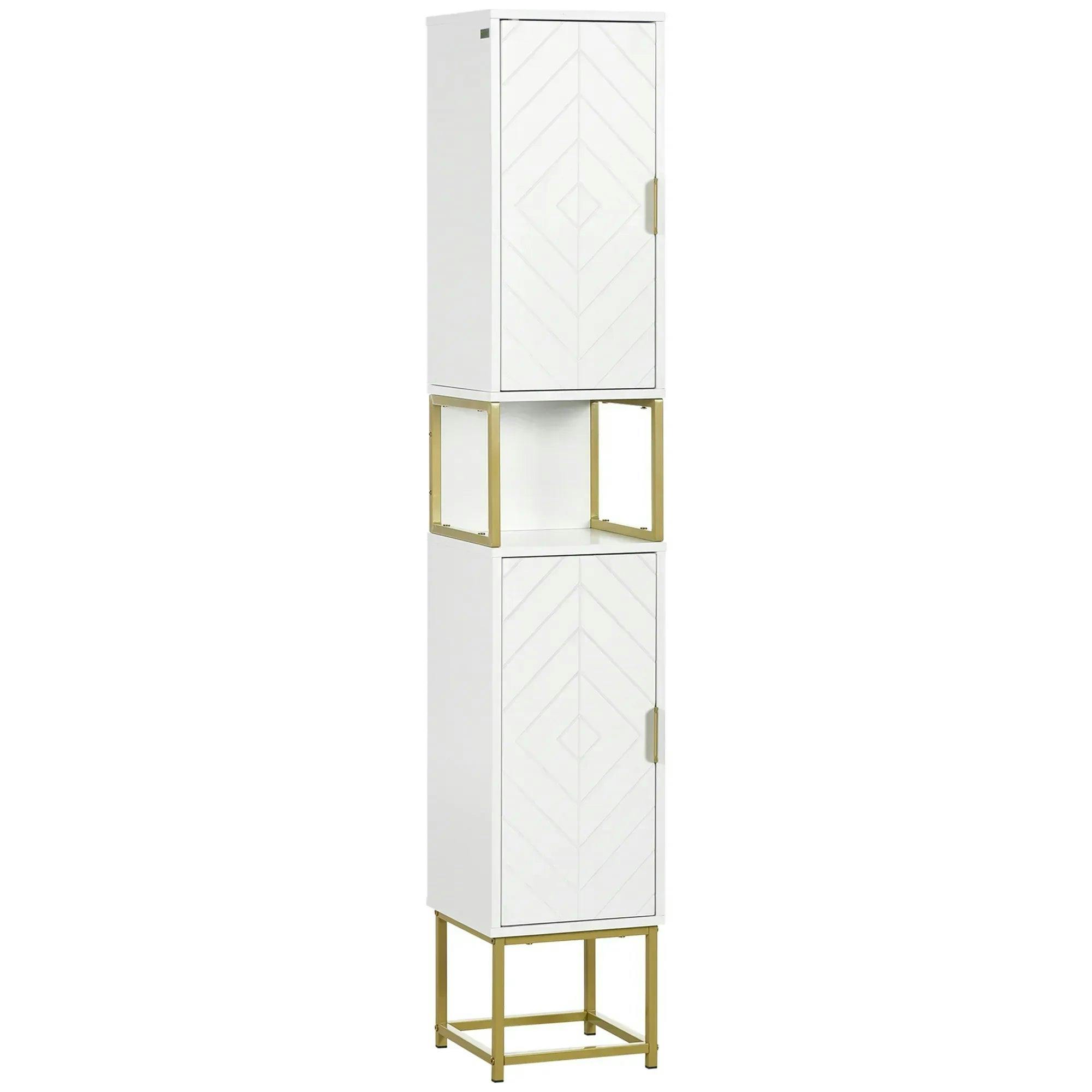 kleankin Narrow Bathroom Storage Cabinet Freestanding Steel Base White | Tallboy Storage Unit, Adjustable Shelf, 2 Doors, Slim Corner Organizer - Image 7